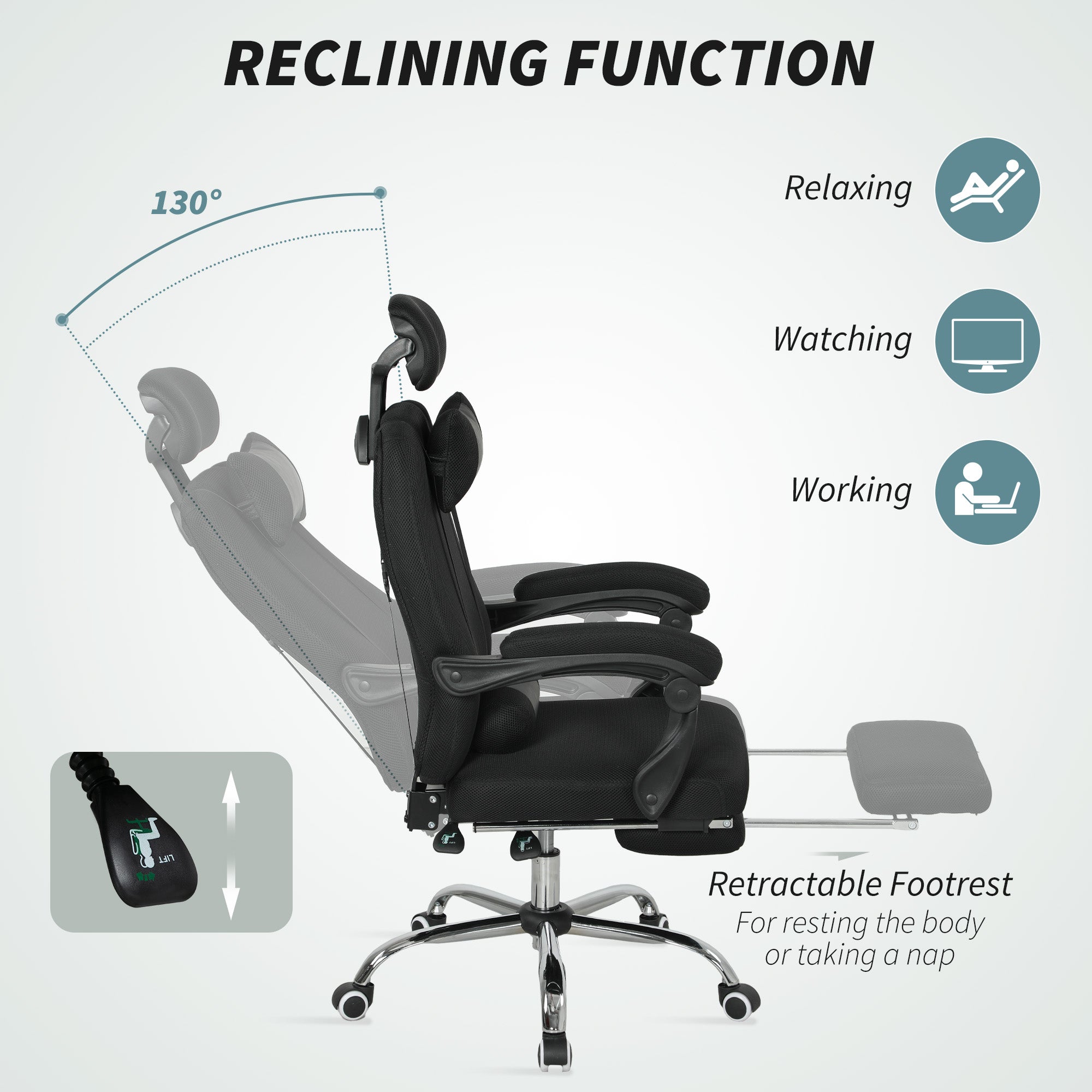 Ergonomic Executive High Back Office Chair with Footrest, Lumbar Support, Black-Office Products > Office Furniture > Office Chairs > Executive & Manager Chairs-DECOROLALA
