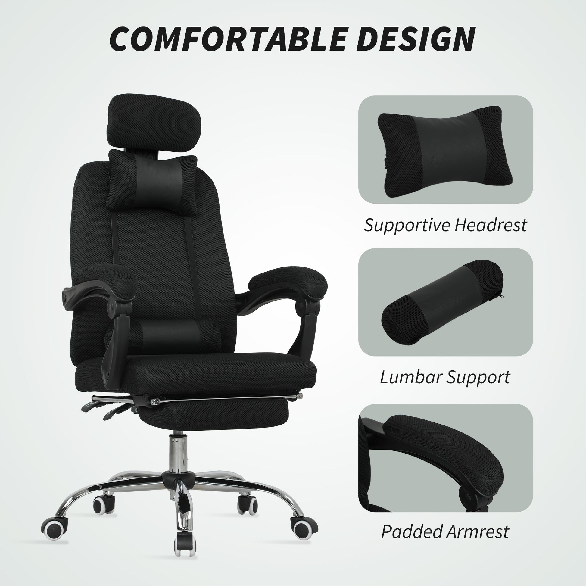 Ergonomic Executive High Back Office Chair with Footrest, Lumbar Support, Black-Office Products > Office Furniture > Office Chairs > Executive & Manager Chairs-DECOROLALA
