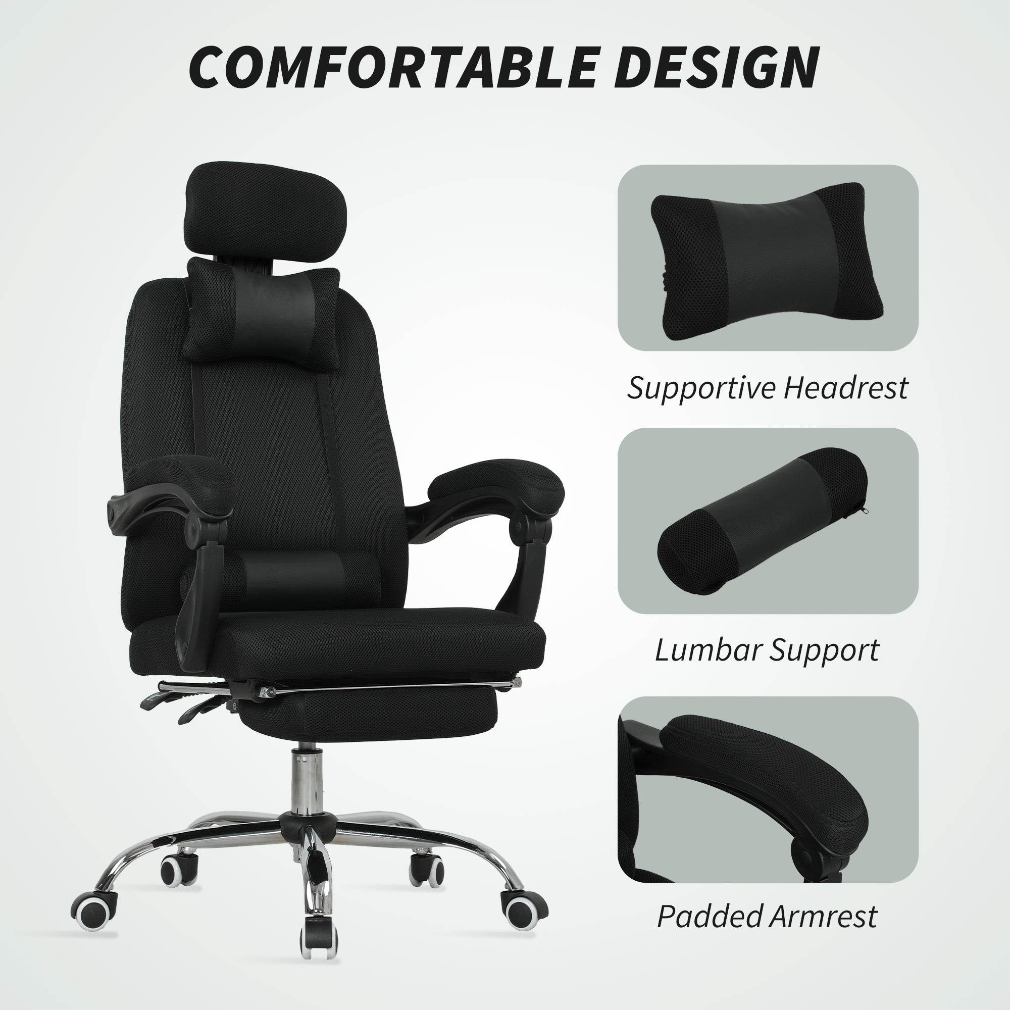 Ergonomic Executive High Back Office Chair with Footrest, Lumbar Support, Black-Office Products > Office Furniture > Office Chairs > Executive & Manager Chairs-DECOROLALA