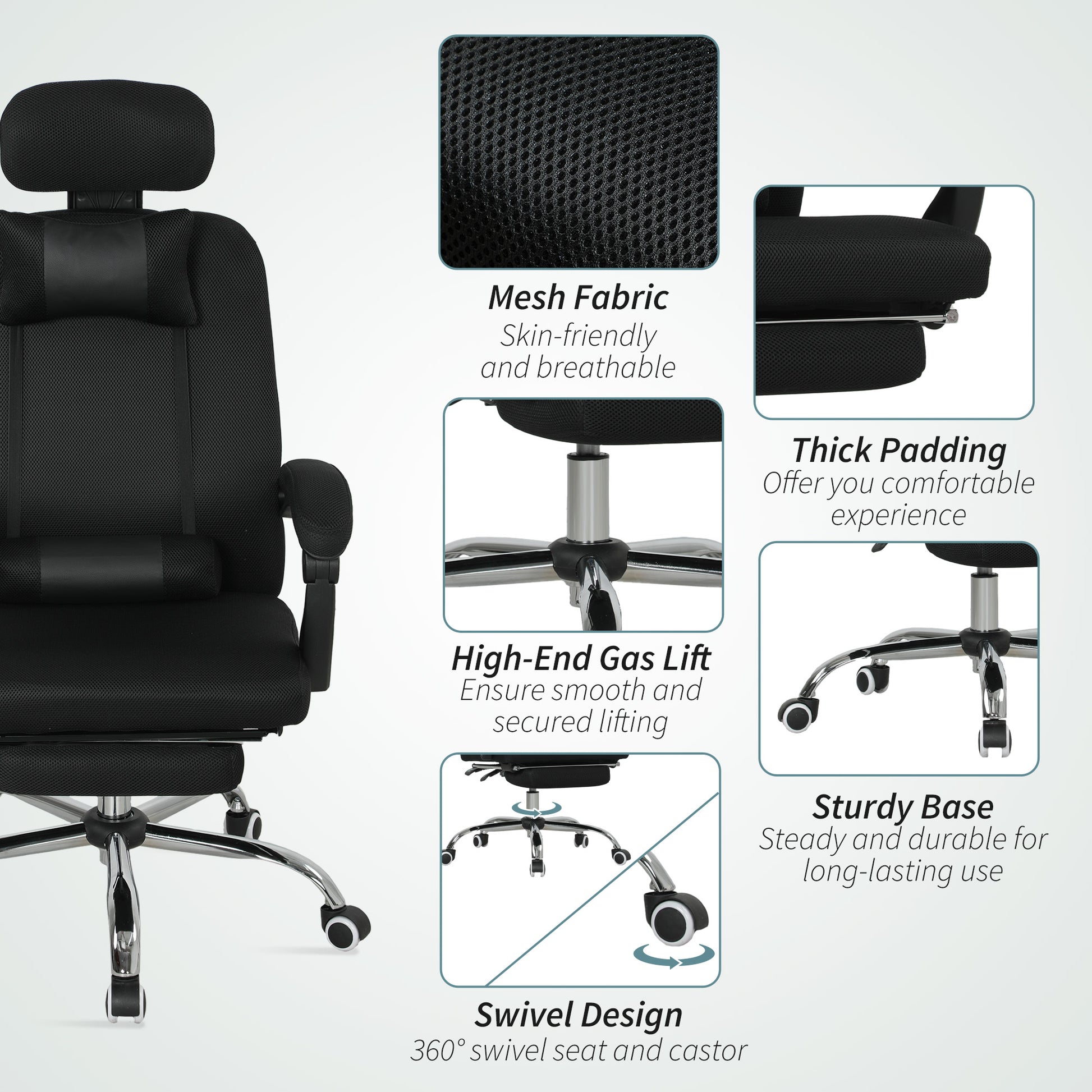 Ergonomic Executive High Back Office Chair with Footrest, Lumbar Support, Black-Office Products > Office Furniture > Office Chairs > Executive & Manager Chairs-DECOROLALA
