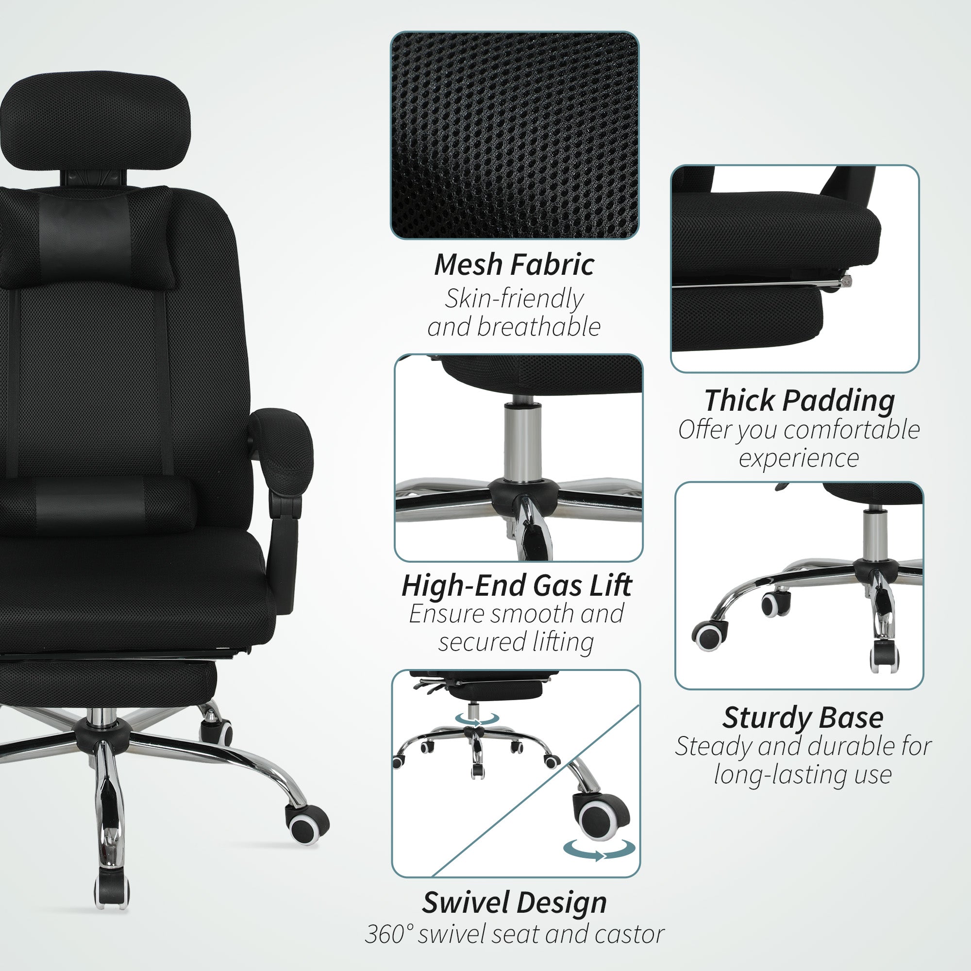 Ergonomic Executive High Back Office Chair with Footrest, Lumbar Support, Black-Office Products > Office Furniture > Office Chairs > Executive & Manager Chairs-DECOROLALA