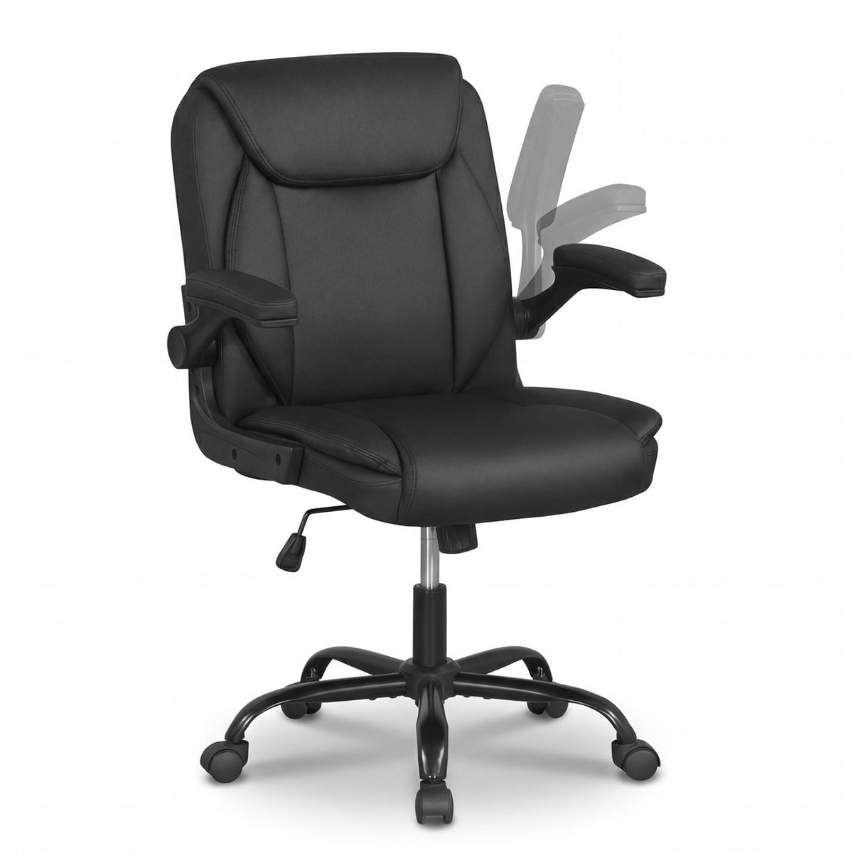 Ergonomic Leather Office Chair with Flip-up Armrests and Rocking Function-Black-Ergonomic Office Chairs-DECOROLALA
