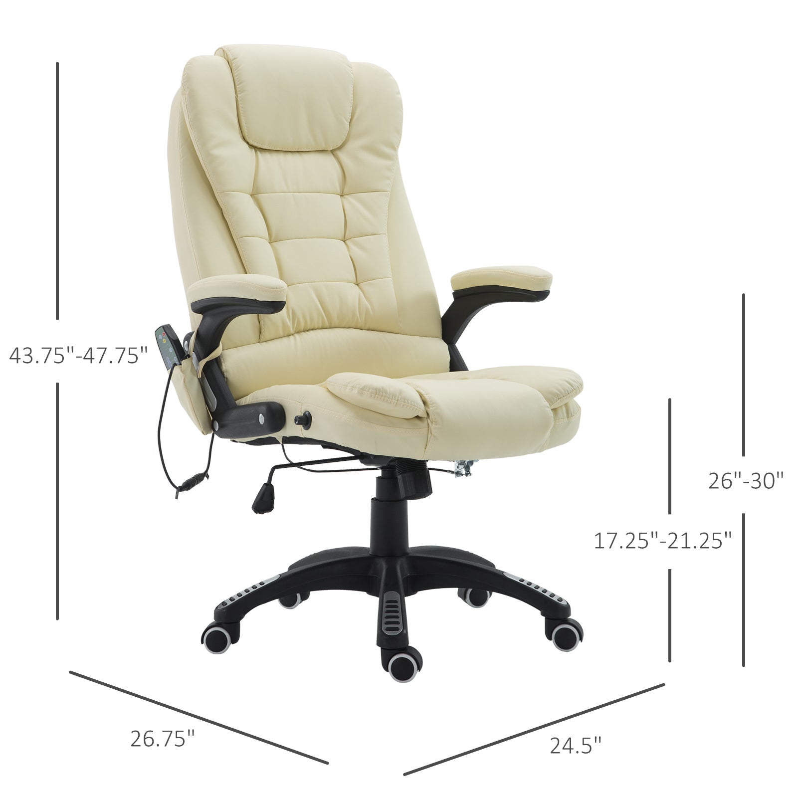 Ergonomic Massage Office Chair - Heated Vibrating Beige-DECOROLALA
