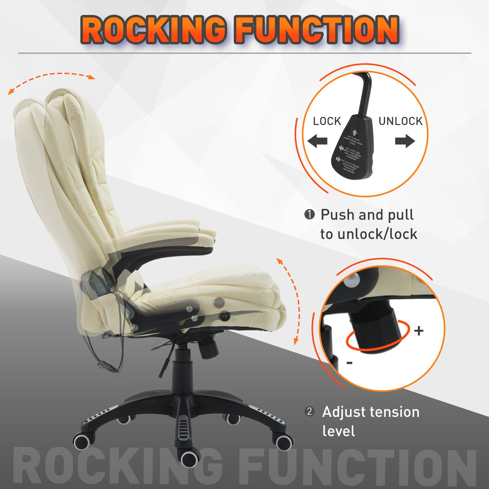 Ergonomic Massage Office Chair - Heated Vibrating Beige-DECOROLALA