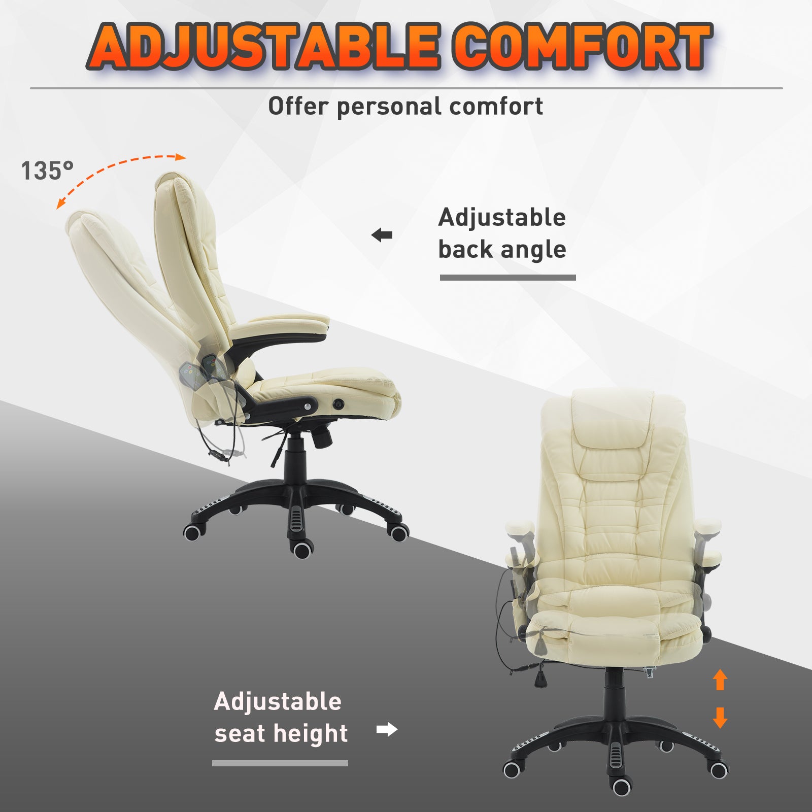 Ergonomic Massage Office Chair - Heated Vibrating Beige-DECOROLALA