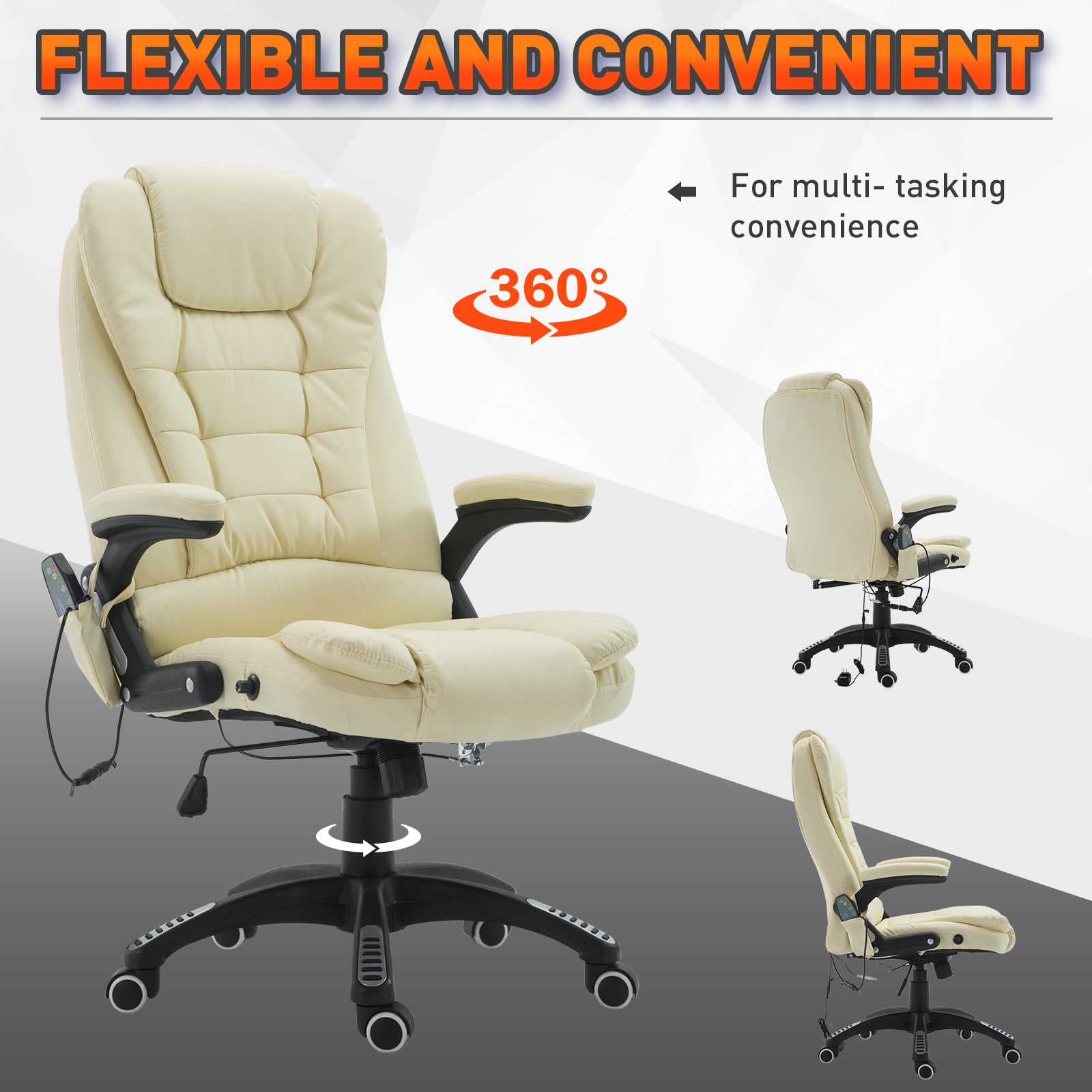 Ergonomic Massage Office Chair - Heated Vibrating Beige-DECOROLALA