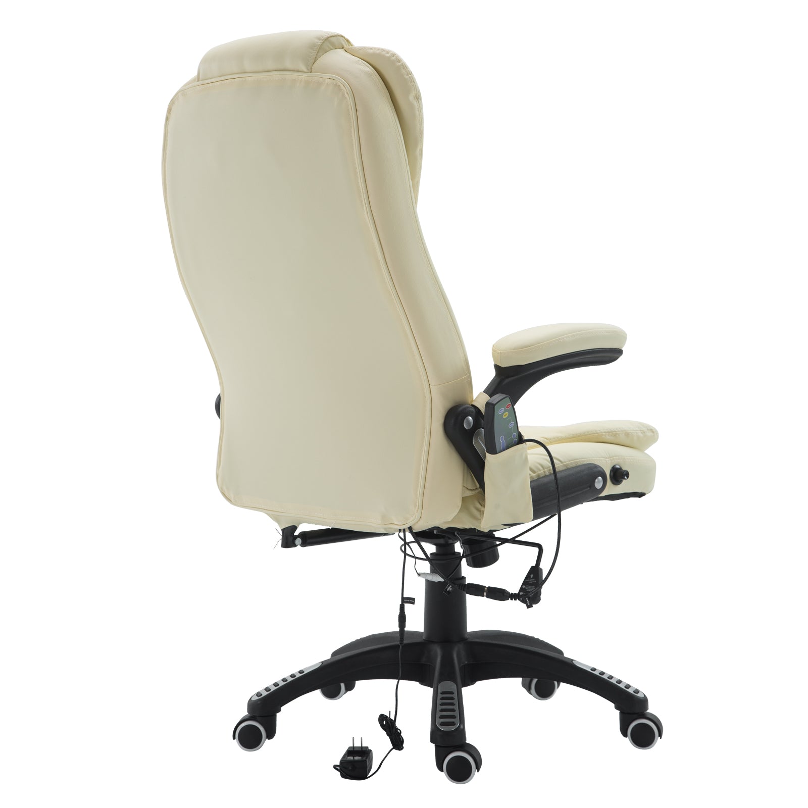 Ergonomic Massage Office Chair - Heated Vibrating Beige-DECOROLALA
