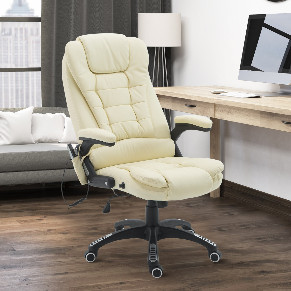 Ergonomic Massage Office Chair - Heated Vibrating Beige-Massage Chairs-DECOROLALA