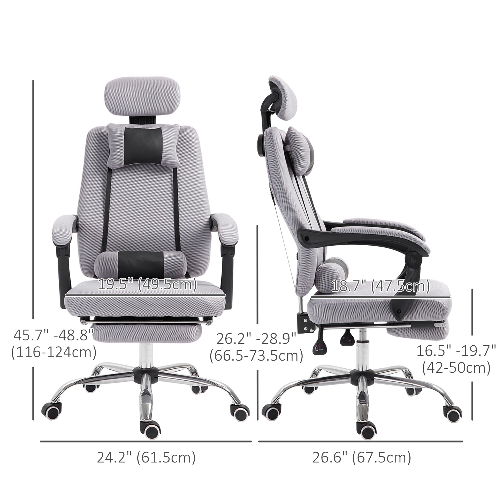 Ergonomic Mesh Executive Office Chair with Footrest - Grey-Office Products > Office Furniture > Office Chairs > Executive & Manager Chairs-DECOROLALA