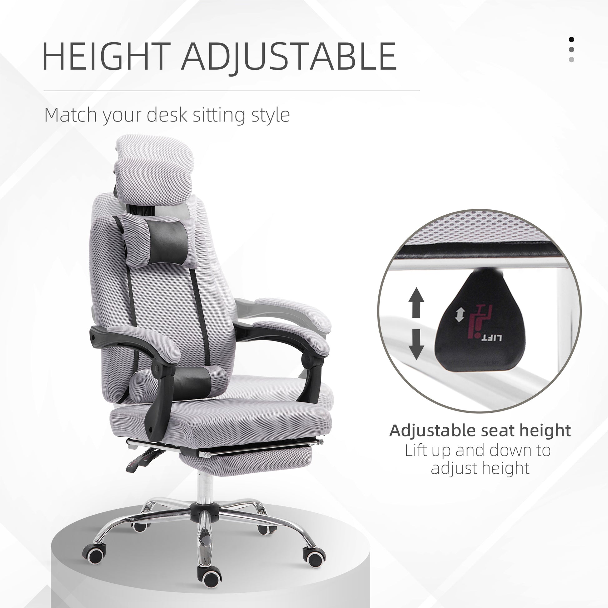 Ergonomic Mesh Executive Office Chair with Footrest - Grey-Office Products > Office Furniture > Office Chairs > Executive & Manager Chairs-DECOROLALA