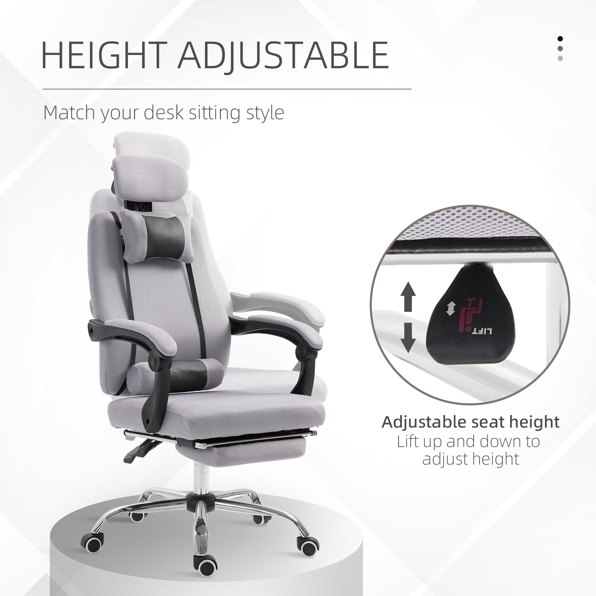 Ergonomic Mesh Executive Office Chair with Footrest - Grey-Office Products > Office Furniture > Office Chairs > Executive & Manager Chairs-DECOROLALA