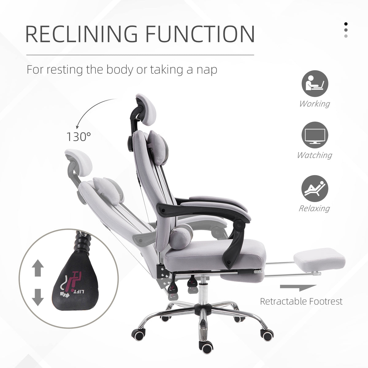 Ergonomic Mesh Executive Office Chair with Footrest - Grey-Office Products > Office Furniture > Office Chairs > Executive & Manager Chairs-DECOROLALA