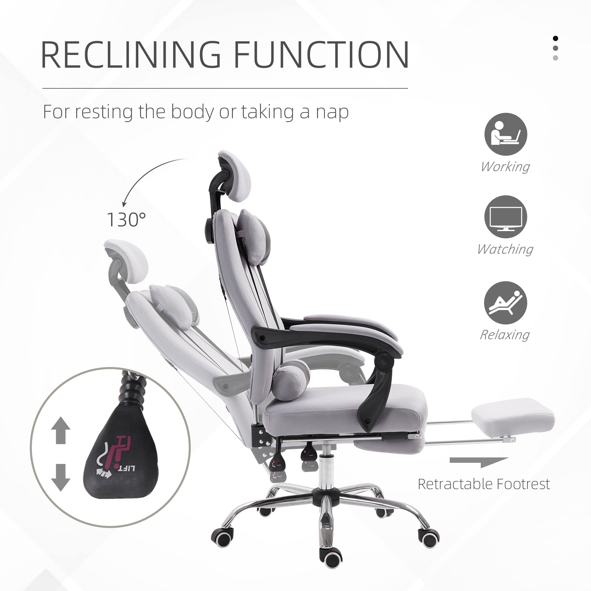 Ergonomic Mesh Executive Office Chair with Footrest - Grey-Office Products > Office Furniture > Office Chairs > Executive & Manager Chairs-DECOROLALA
