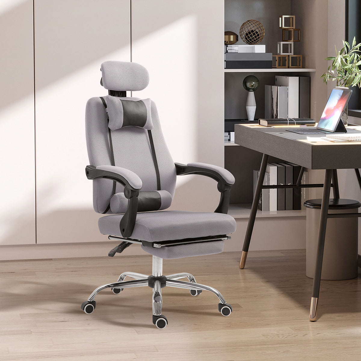 Ergonomic Mesh Executive Office Chair with Footrest - Grey-Office Products > Office Furniture > Office Chairs > Executive & Manager Chairs-DECOROLALA