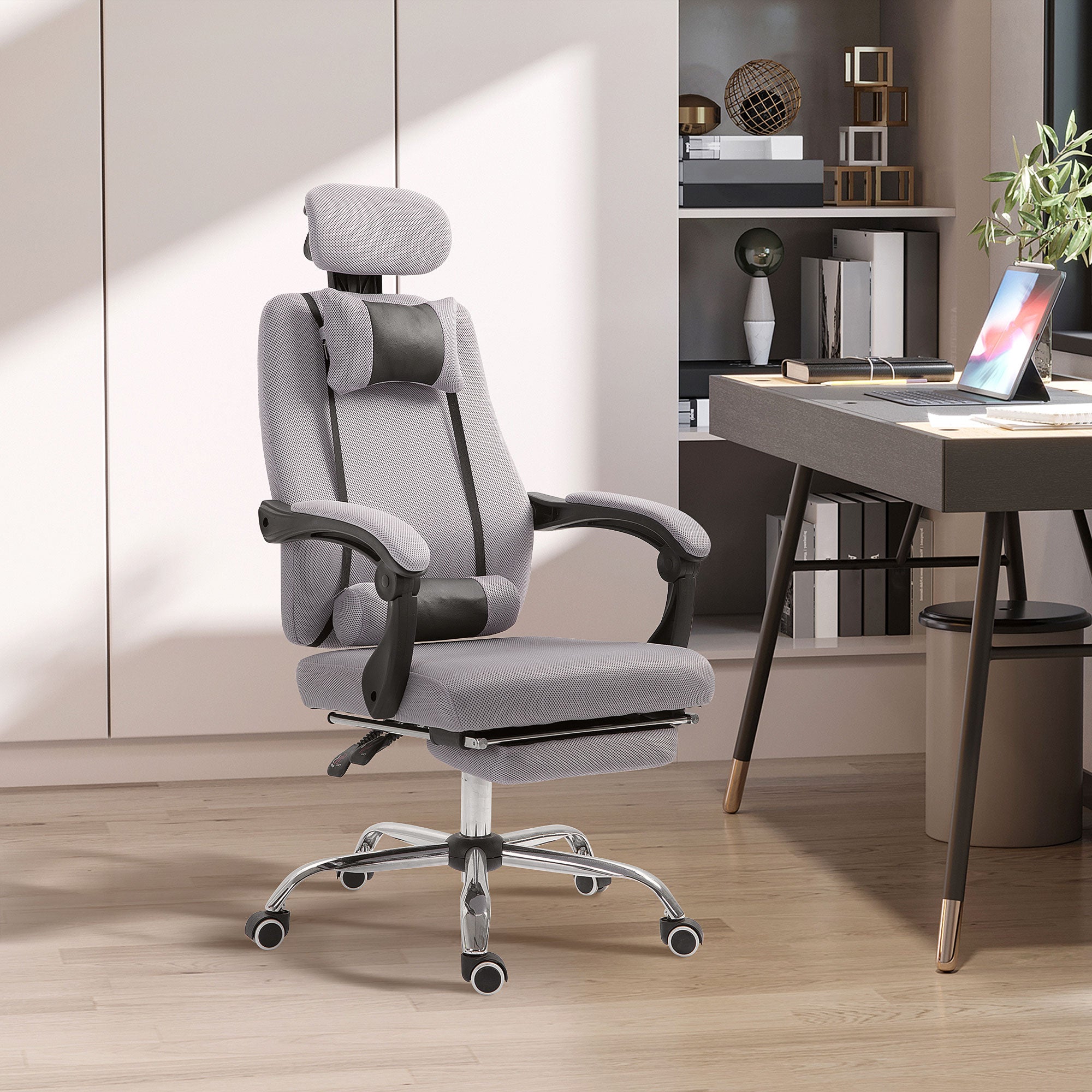 Ergonomic Mesh Executive Office Chair with Footrest - Grey-Office Products > Office Furniture > Office Chairs > Executive & Manager Chairs-DECOROLALA