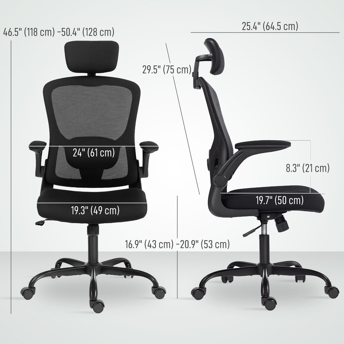 Ergonomic Mesh Office Chair - Black with Flip-Up Arms-Office Products > Office Furniture > Office Chairs > Task Chairs-DECOROLALA