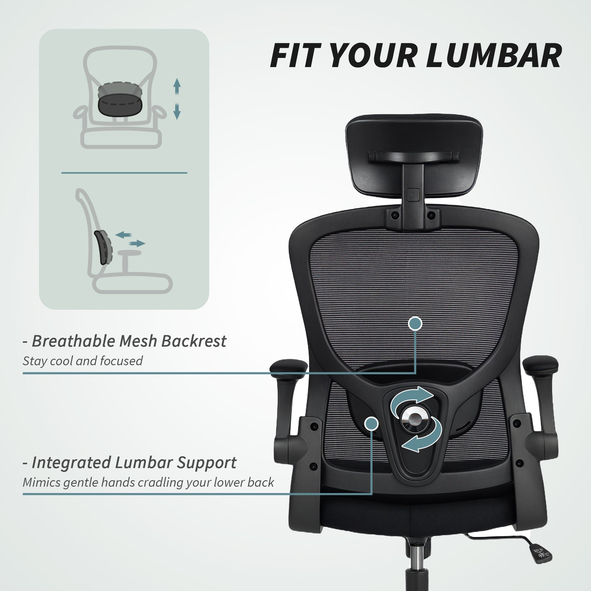 Ergonomic Mesh Office Chair - Black with Flip-Up Arms-Office Products > Office Furniture > Office Chairs > Task Chairs-DECOROLALA