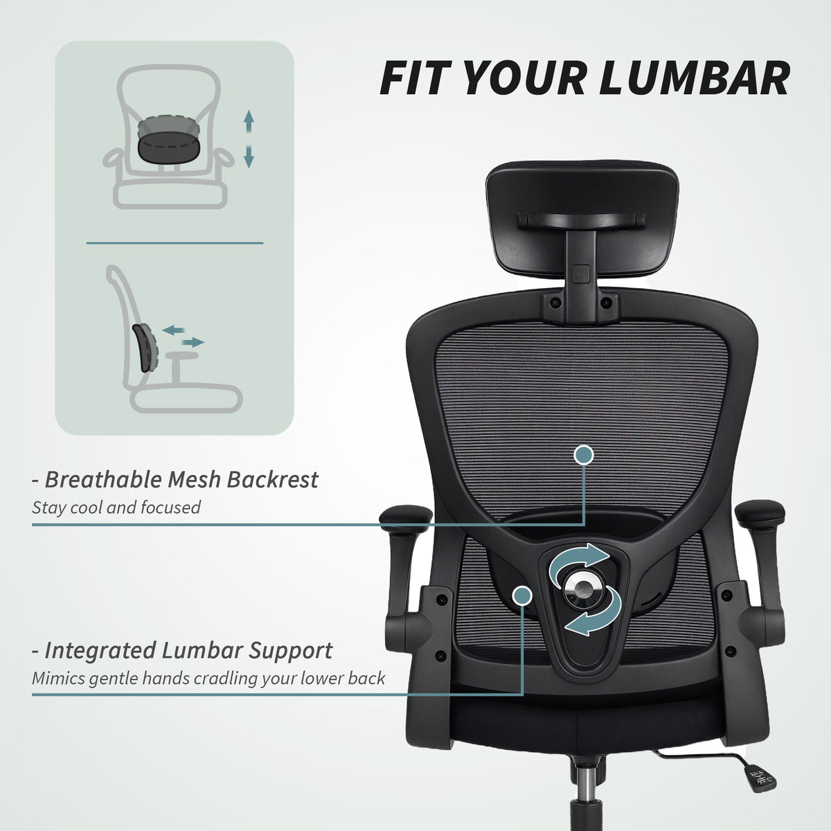 Ergonomic Mesh Office Chair - Black with Flip-Up Arms-Office Products > Office Furniture > Office Chairs > Task Chairs-DECOROLALA