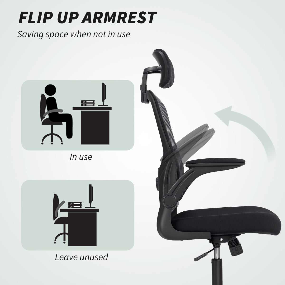 Ergonomic Mesh Office Chair - Black with Flip-Up Arms-Office Products > Office Furniture > Office Chairs > Task Chairs-DECOROLALA