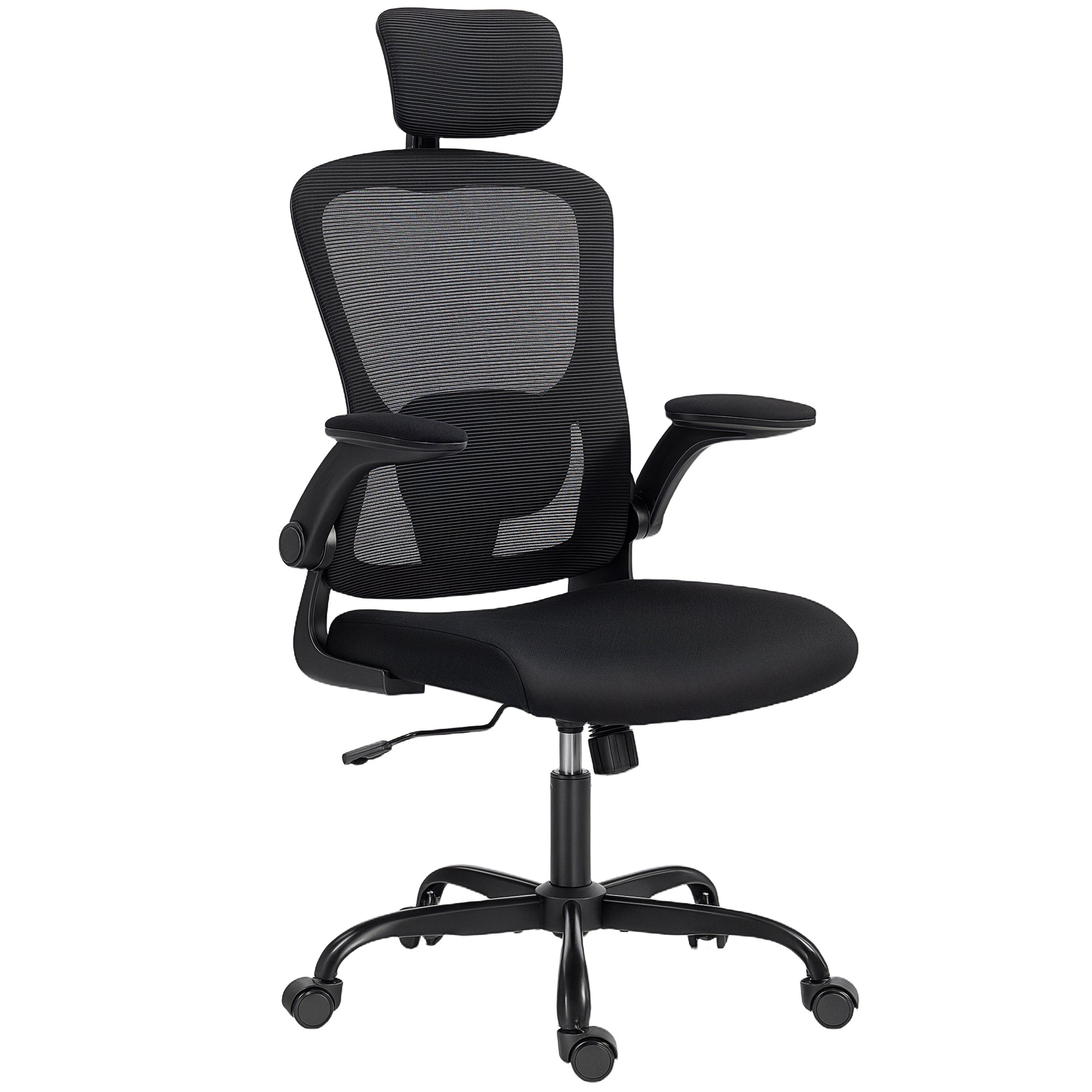 Ergonomic Mesh Office Chair - Black with Flip-Up Arms-Office Products > Office Furniture > Office Chairs > Task Chairs-DECOROLALA