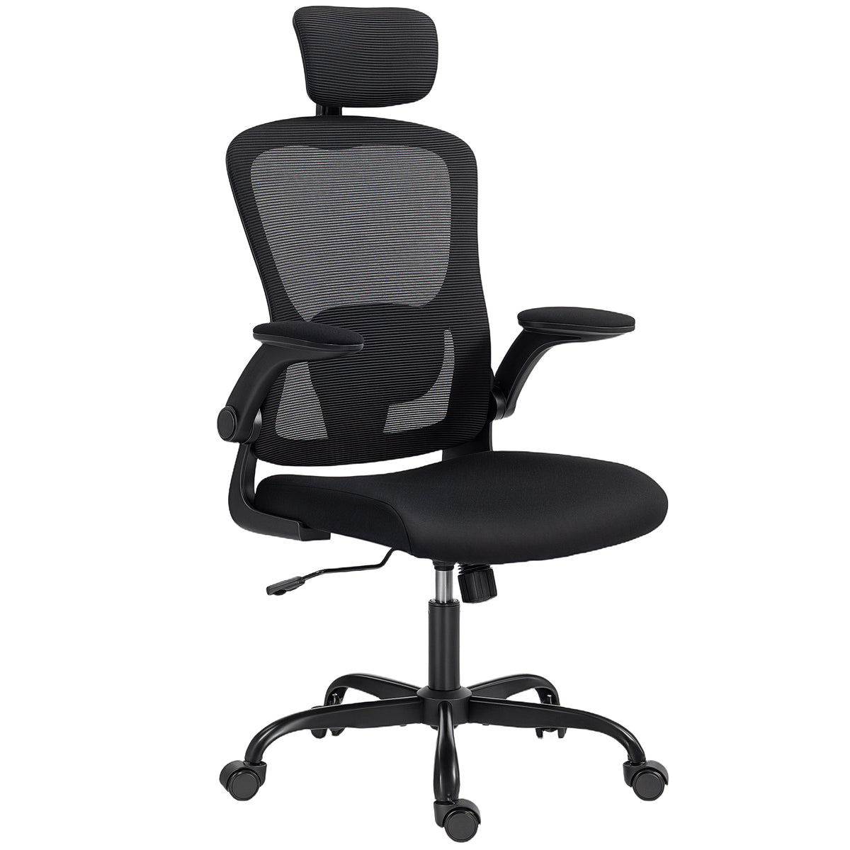 Ergonomic Mesh Office Chair - Black with Flip-Up Arms-Office Products > Office Furniture > Office Chairs > Task Chairs-DECOROLALA