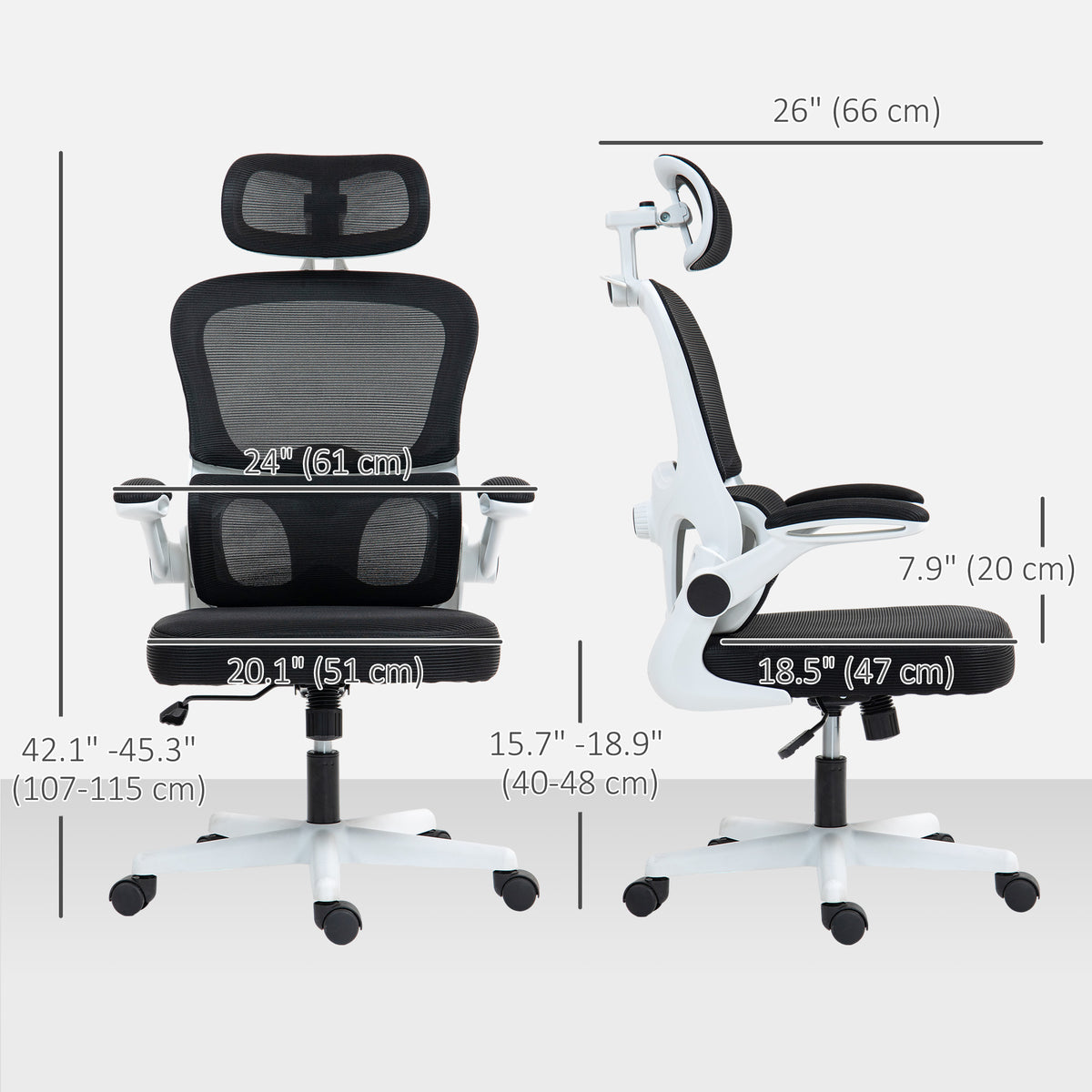 Ergonomic Mesh Office Chair - Black with Flip-up Arms-Office Products > Office Furniture > Office Chairs-DECOROLALA