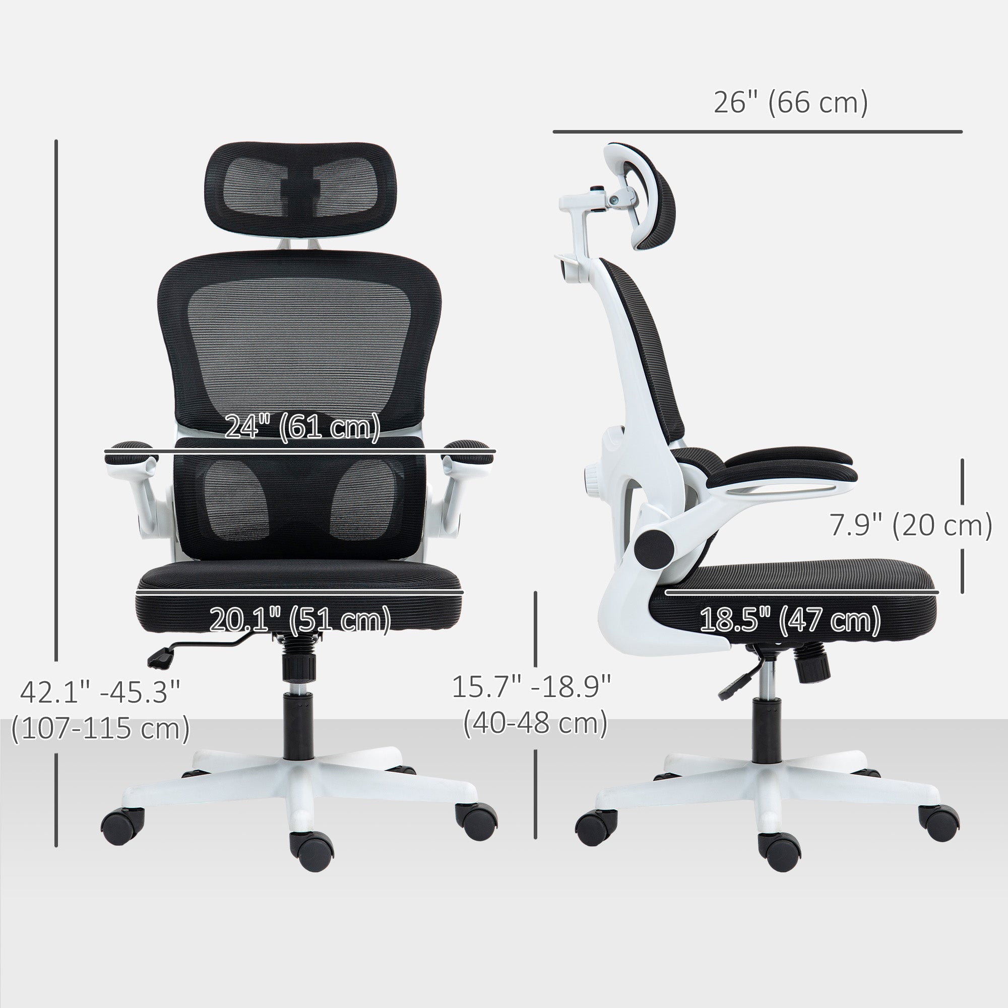 Ergonomic Mesh Office Chair - Black with Flip-up Arms-Office Products > Office Furniture > Office Chairs-DECOROLALA