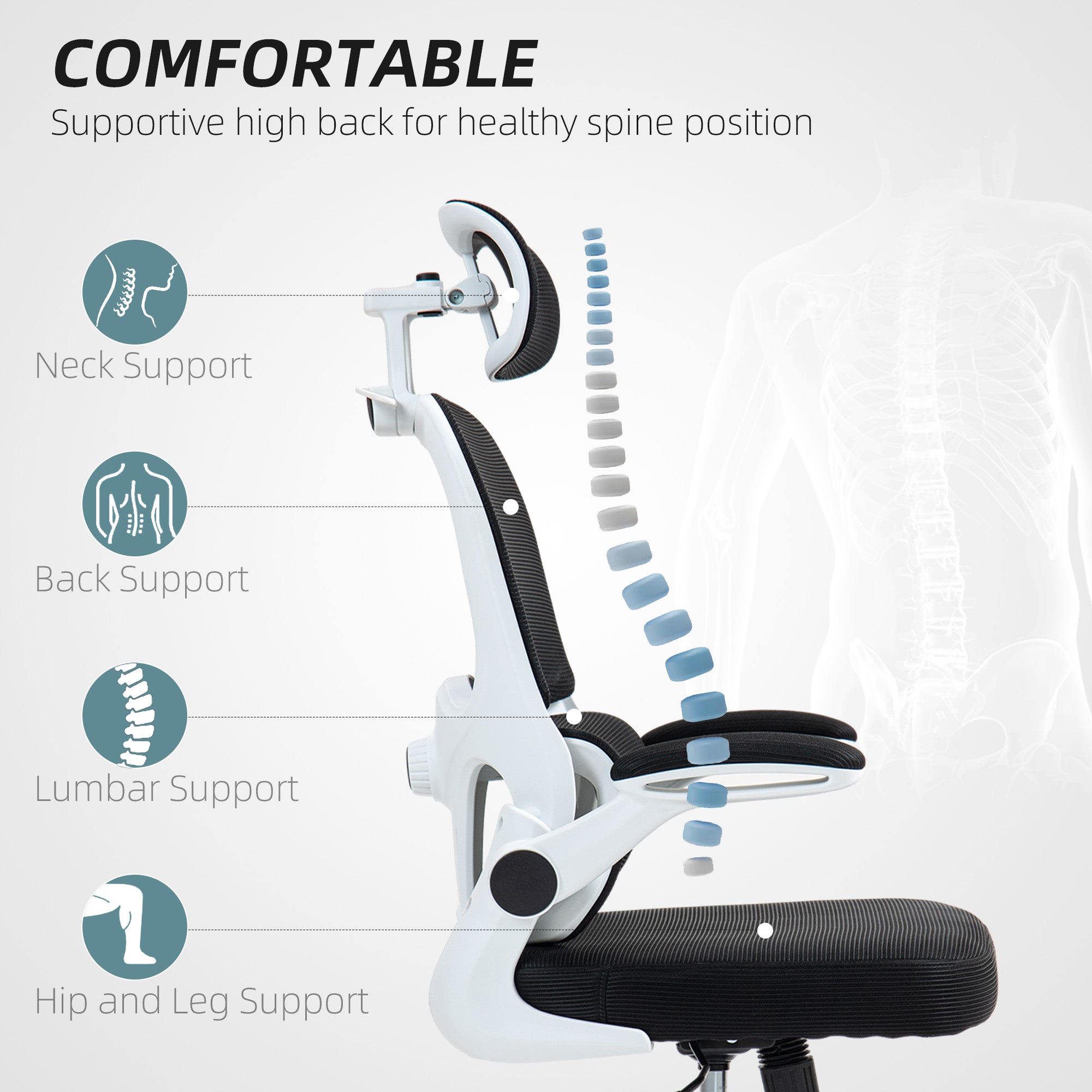 Ergonomic Mesh Office Chair - Black with Flip-up Arms-Office Products > Office Furniture > Office Chairs-DECOROLALA