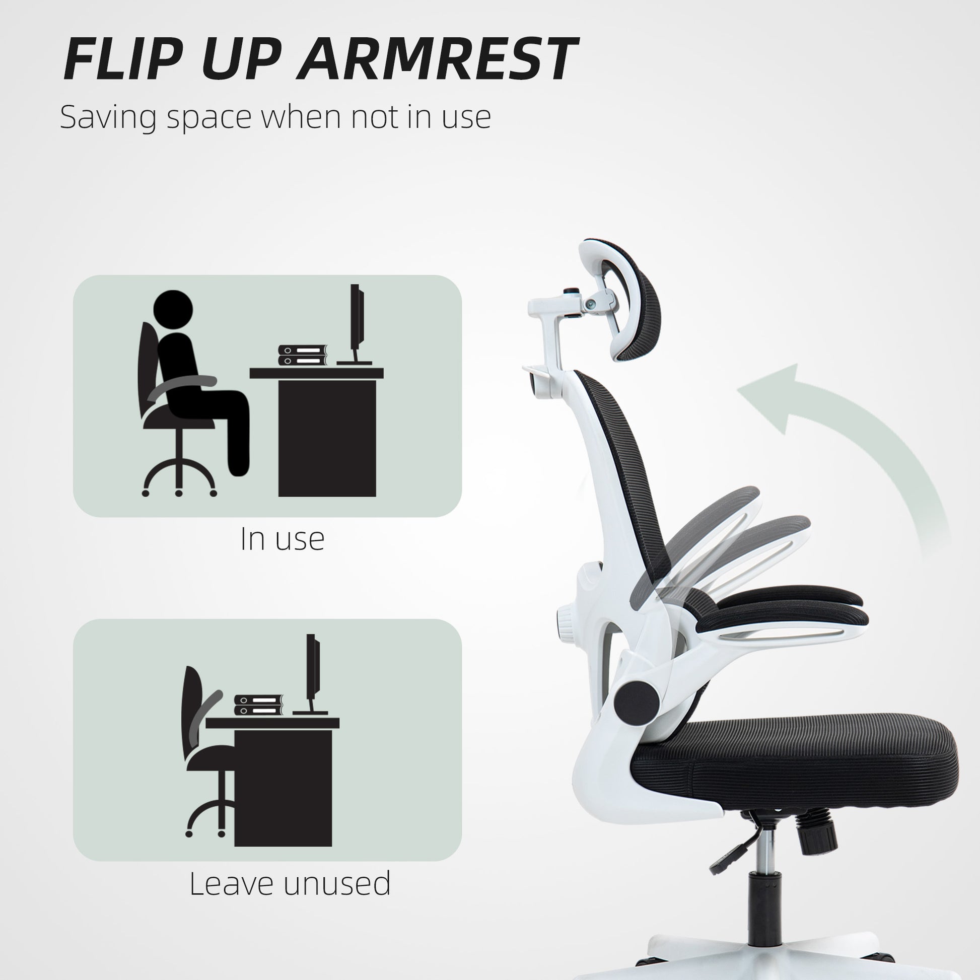Ergonomic Mesh Office Chair - Black with Flip-up Arms-Office Products > Office Furniture > Office Chairs-DECOROLALA