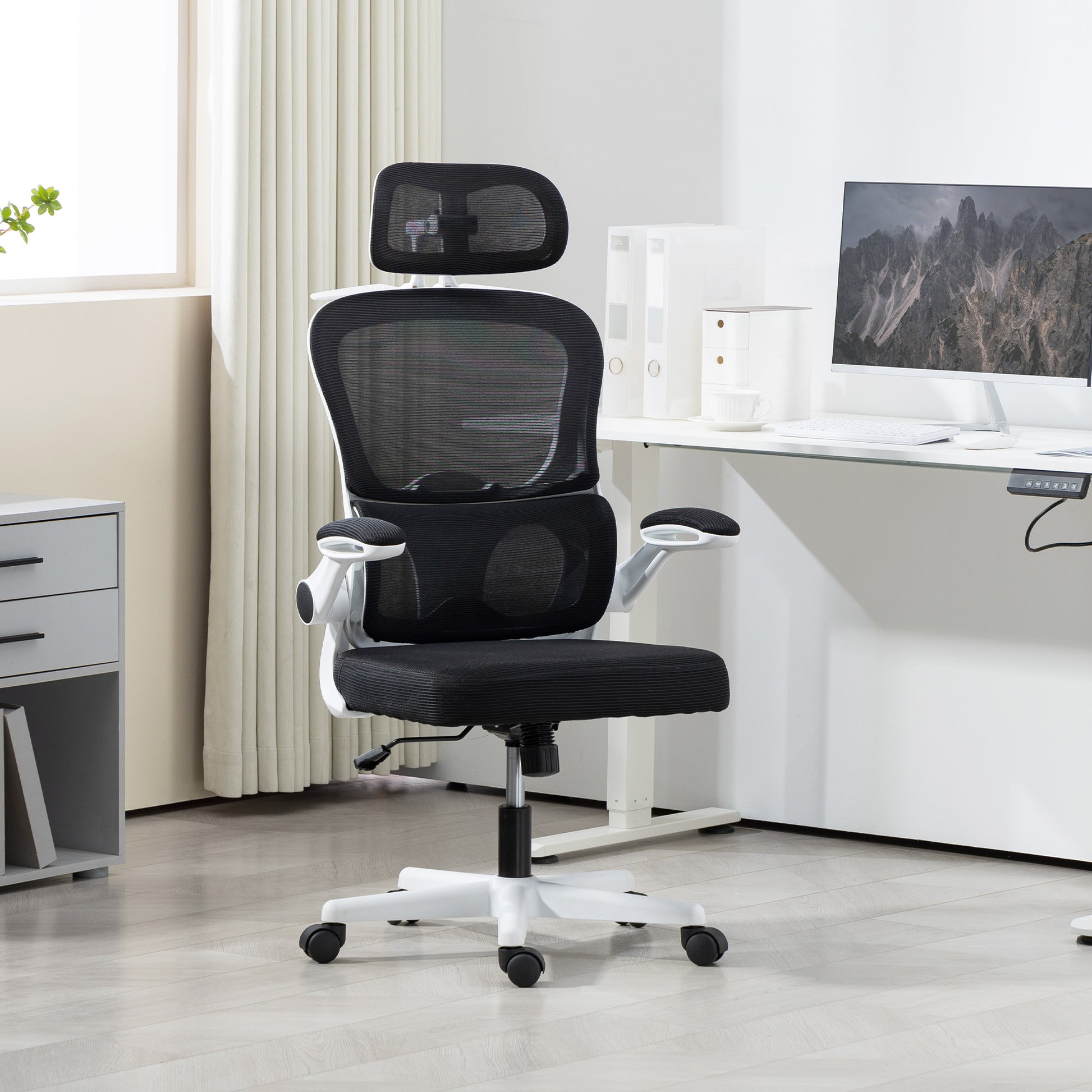 Ergonomic Mesh Office Chair - Black with Flip-up Arms-Office Products > Office Furniture > Office Chairs-DECOROLALA