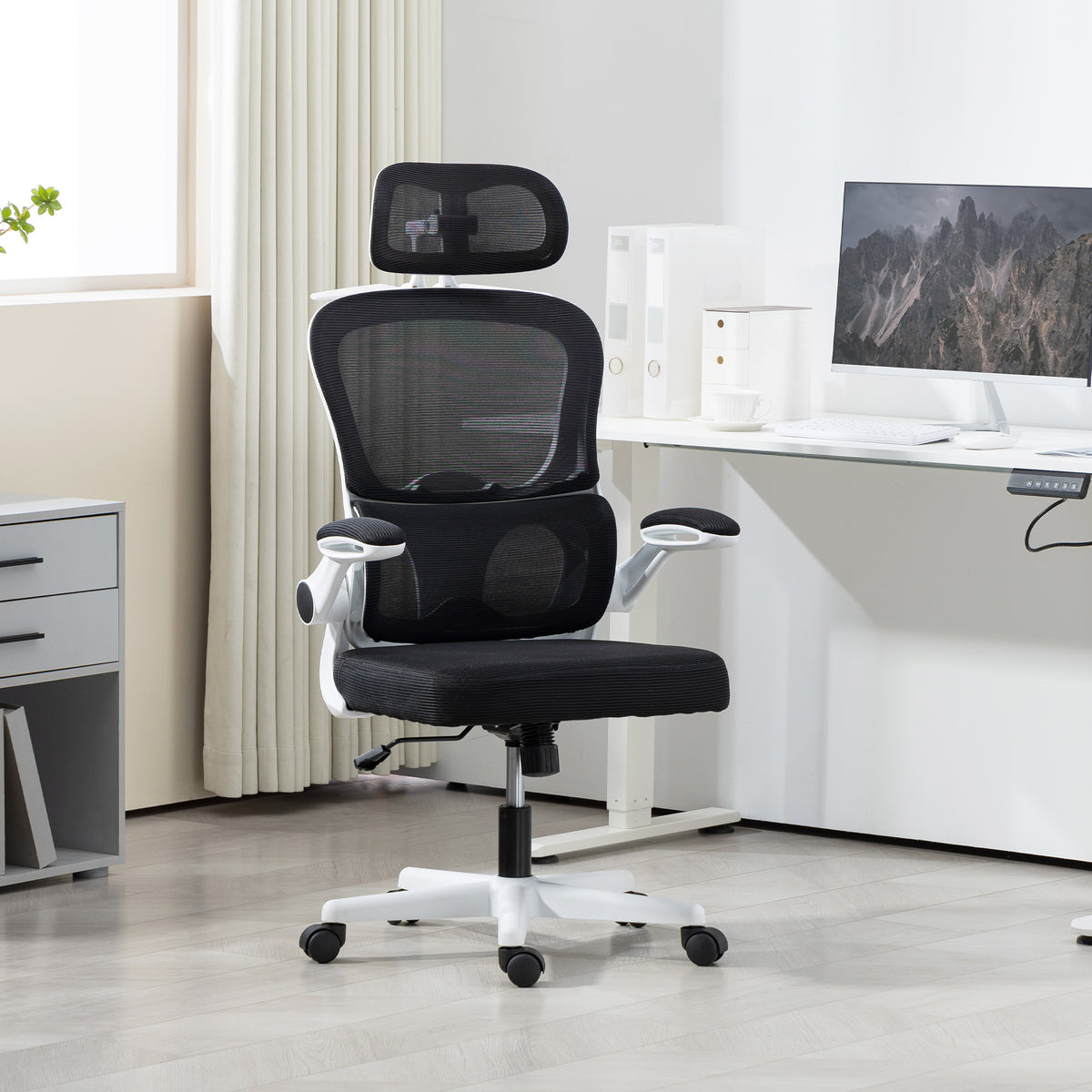 Ergonomic Mesh Office Chair - Black with Flip-up Arms-Office Products > Office Furniture > Office Chairs-DECOROLALA