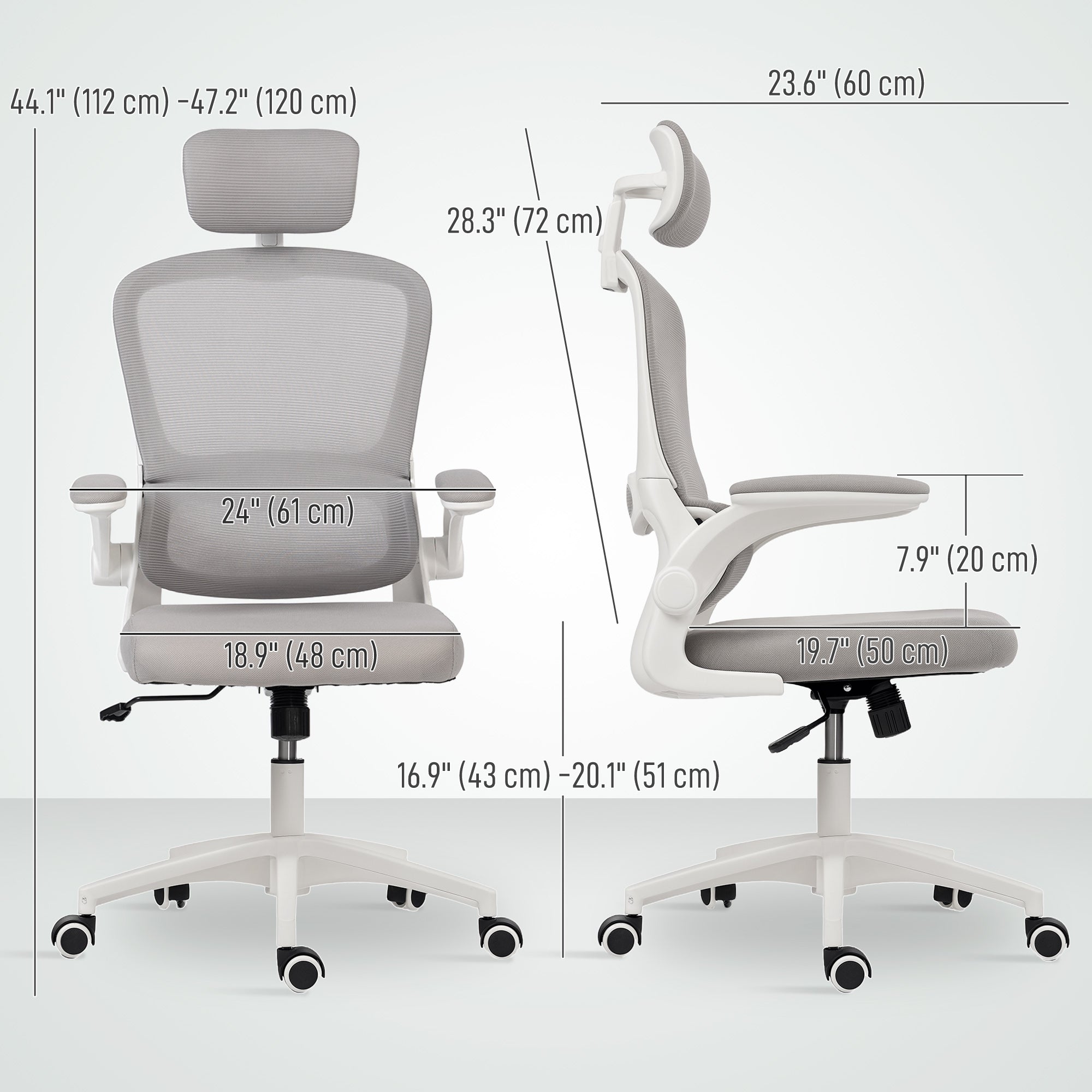 Ergonomic Mesh Office Chair - High Back Grey with Flip-Up Arms-Office Products > Office Furniture > Office Chairs > Task Chairs-DECOROLALA