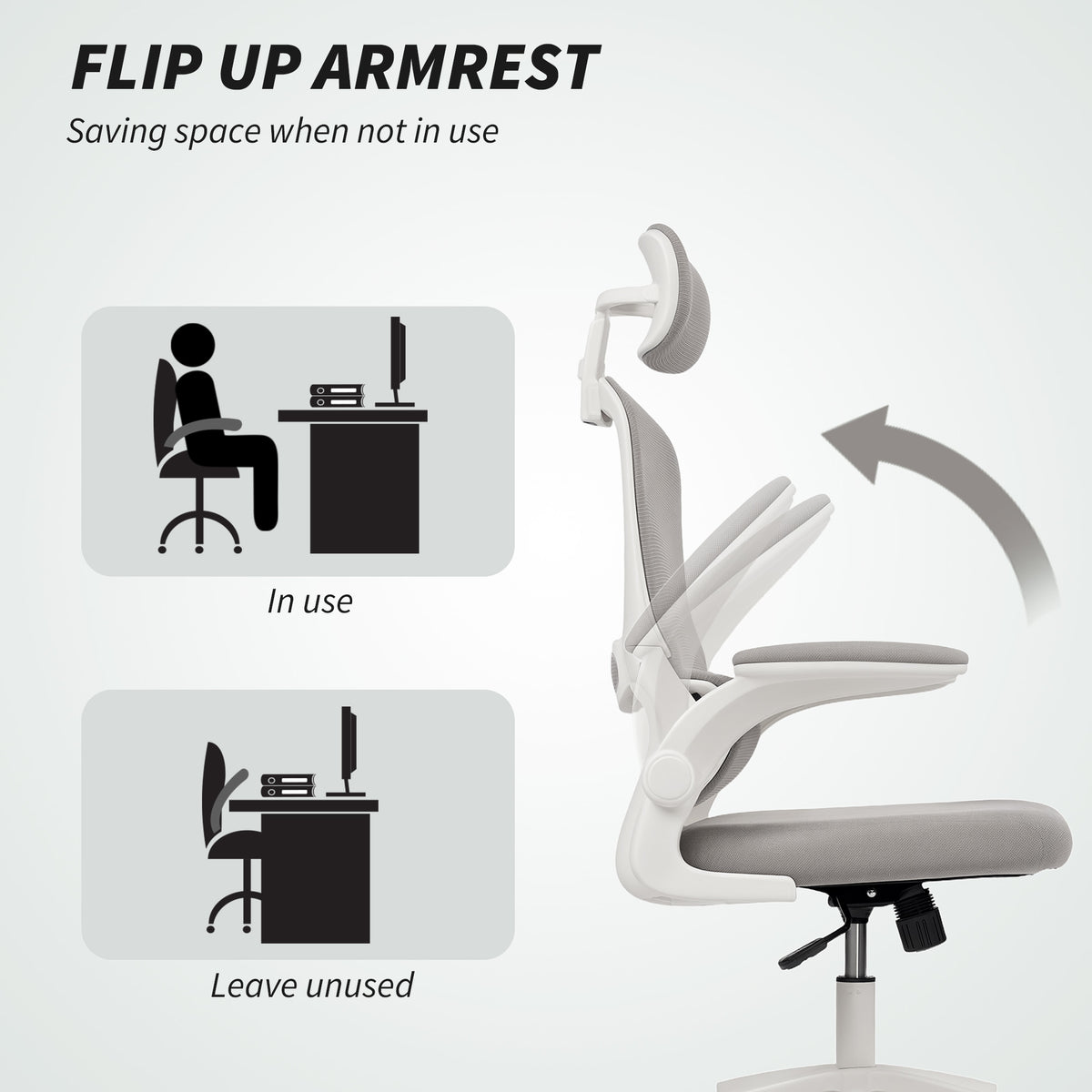 Ergonomic Mesh Office Chair - High Back Grey with Flip-Up Arms-Office Products > Office Furniture > Office Chairs > Task Chairs-DECOROLALA