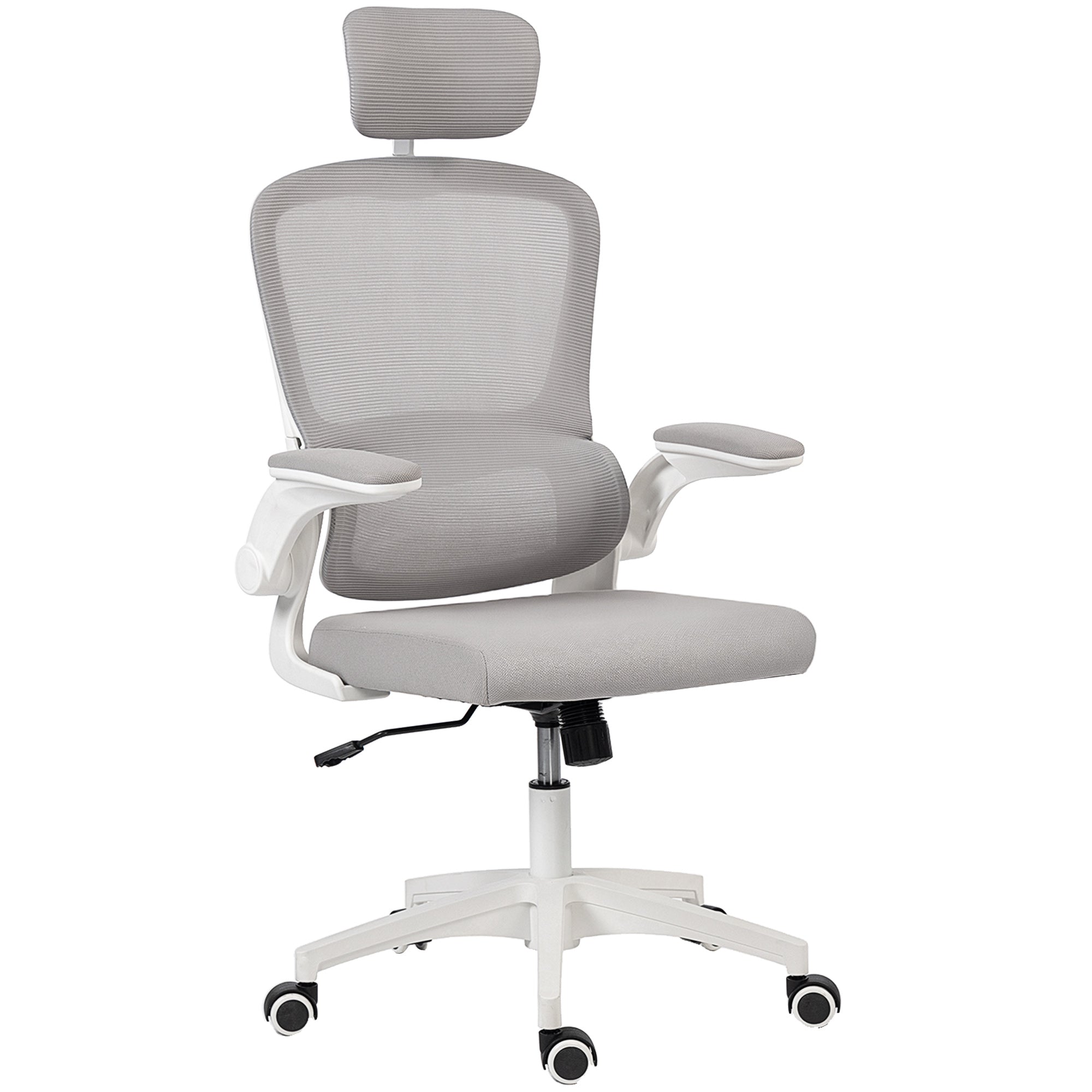 Ergonomic Mesh Office Chair - High Back Grey with Flip-Up Arms-Office Products > Office Furniture > Office Chairs > Task Chairs-DECOROLALA