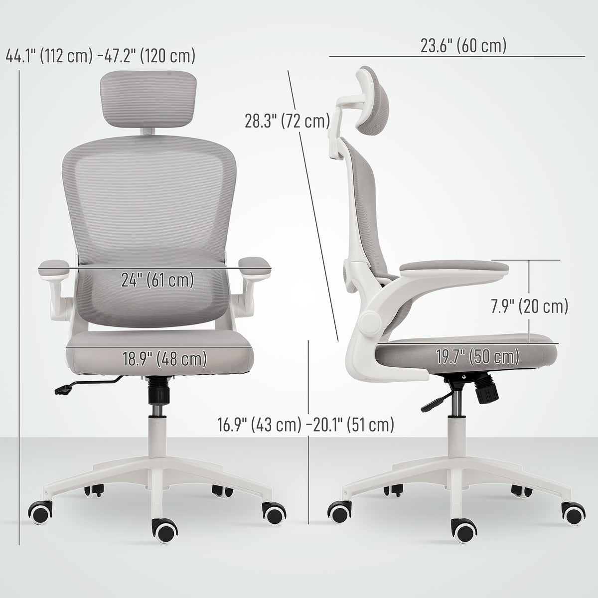 Ergonomic Mesh Office Chair - High Back Grey with Flip-Up Arms-Task Chairs-DECOROLALA