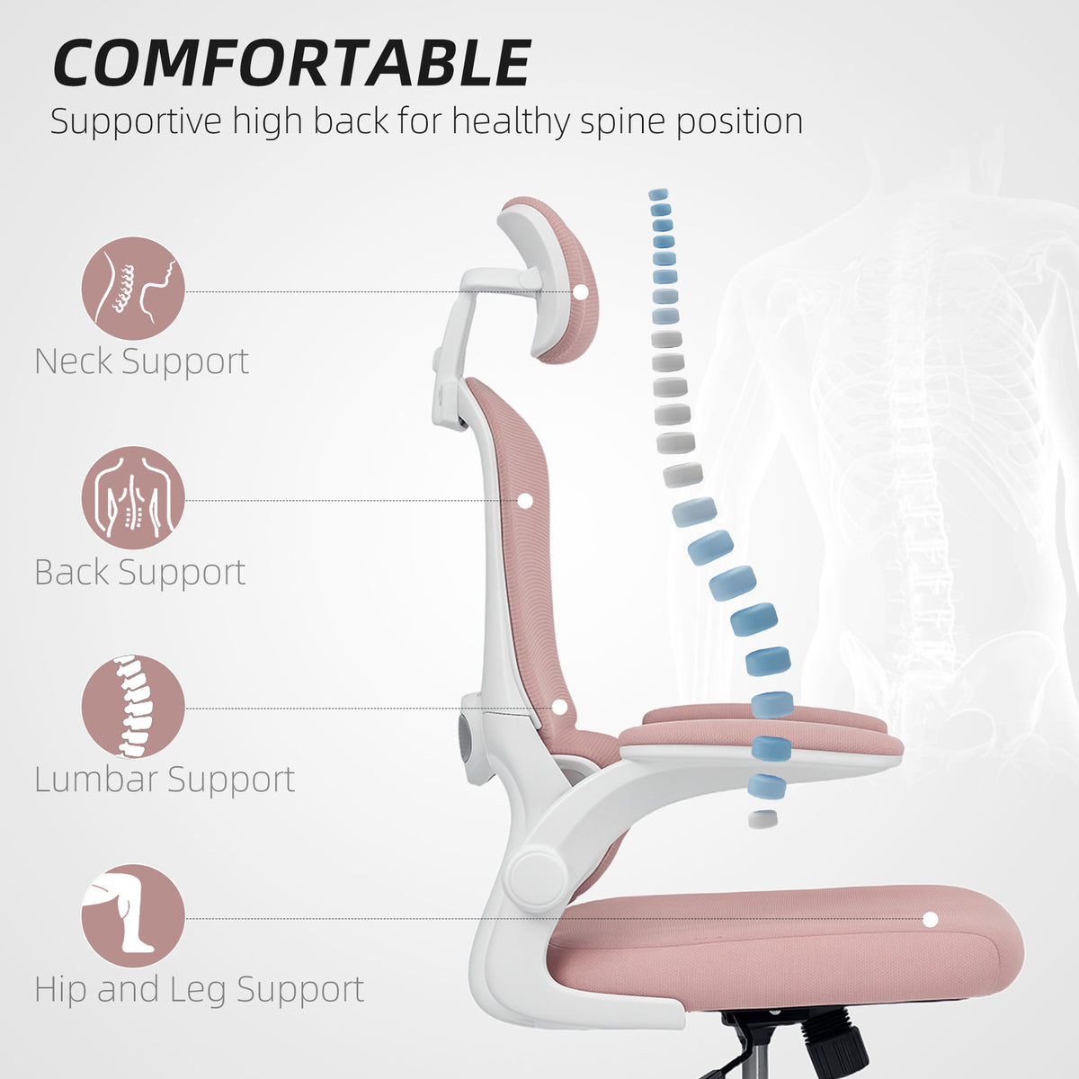Ergonomic Mesh Office Chair - High Back Pink Desk Chair-Office Products > Office Furniture > Office Chairs > Task Chairs-DECOROLALA
