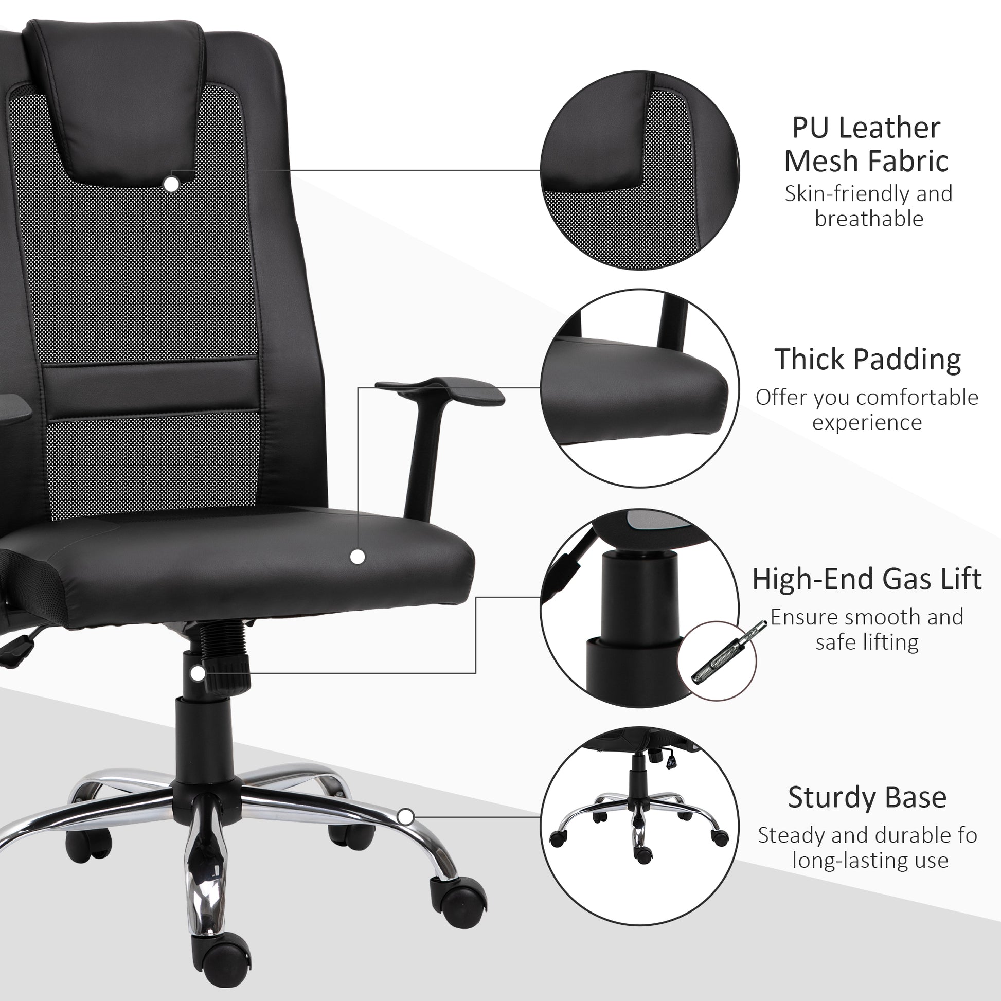 Ergonomic Mesh Office Chair - High Back with Headrest, Black-Office Products > Office Furniture > Office Chairs > Task Chairs-DECOROLALA