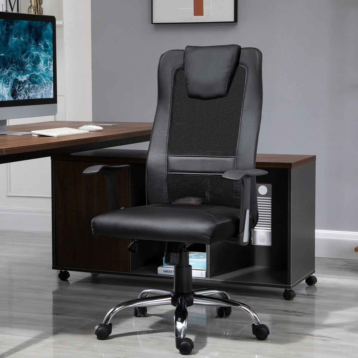 Ergonomic Mesh Office Chair - High Back with Headrest, Black-Office Products > Office Furniture > Office Chairs > Task Chairs-DECOROLALA