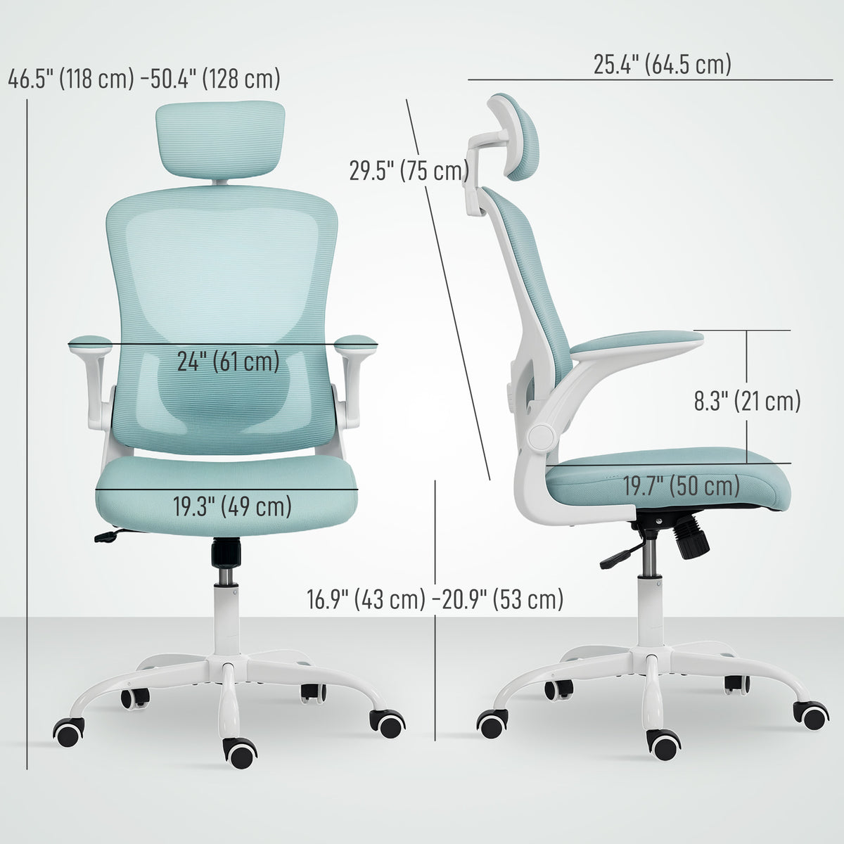 Ergonomic Mesh Office Chair - Light Green with Flip-up Arms-Office Products > Office Furniture > Office Chairs > Task Chairs-DECOROLALA
