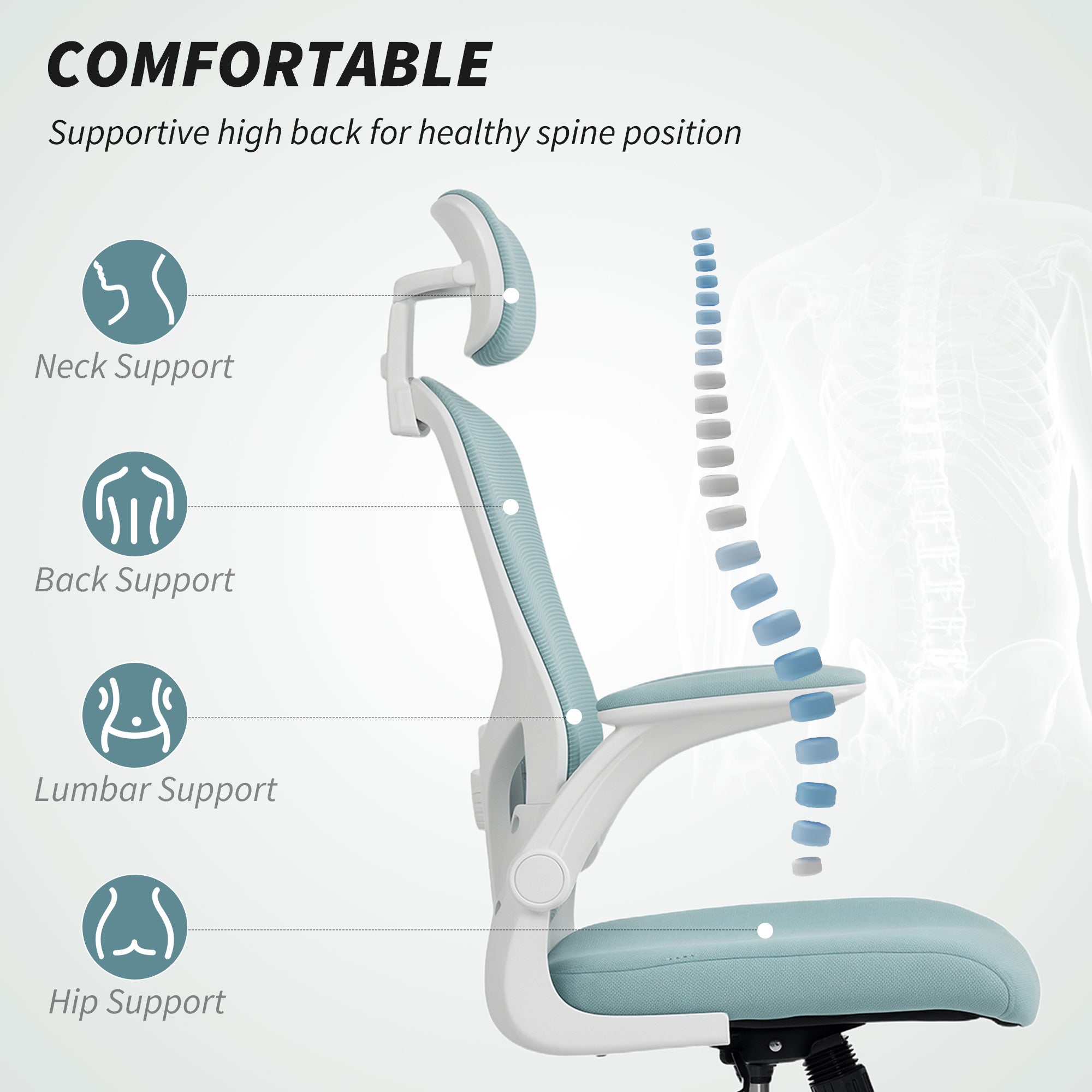 Ergonomic Mesh Office Chair - Light Green with Flip-up Arms-Office Products > Office Furniture > Office Chairs > Task Chairs-DECOROLALA