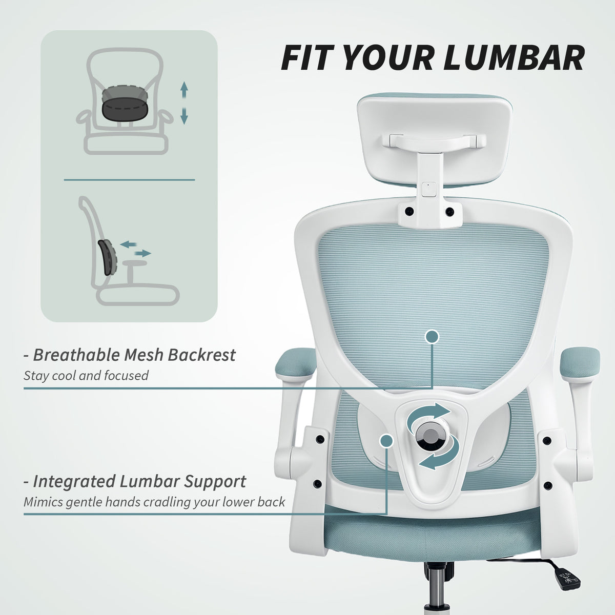 Ergonomic Mesh Office Chair - Light Green with Flip-up Arms-Office Products > Office Furniture > Office Chairs > Task Chairs-DECOROLALA