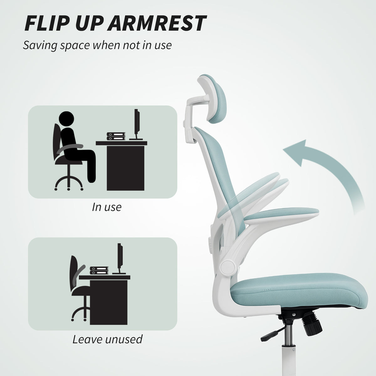 Ergonomic Mesh Office Chair - Light Green with Flip-up Arms-Office Products > Office Furniture > Office Chairs > Task Chairs-DECOROLALA