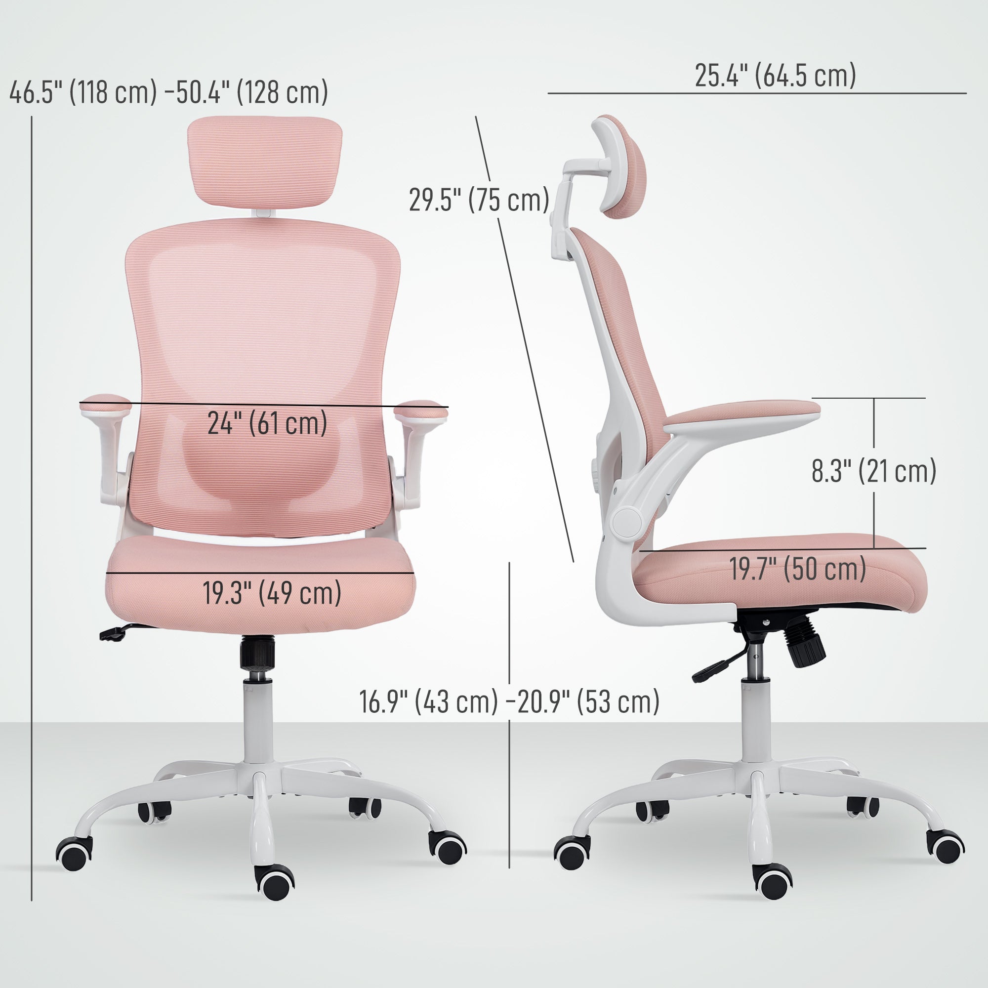 Ergonomic Mesh Office Chair - Pink with Flip-Up Arms-Office Products > Office Furniture > Office Chairs > Task Chairs-DECOROLALA
