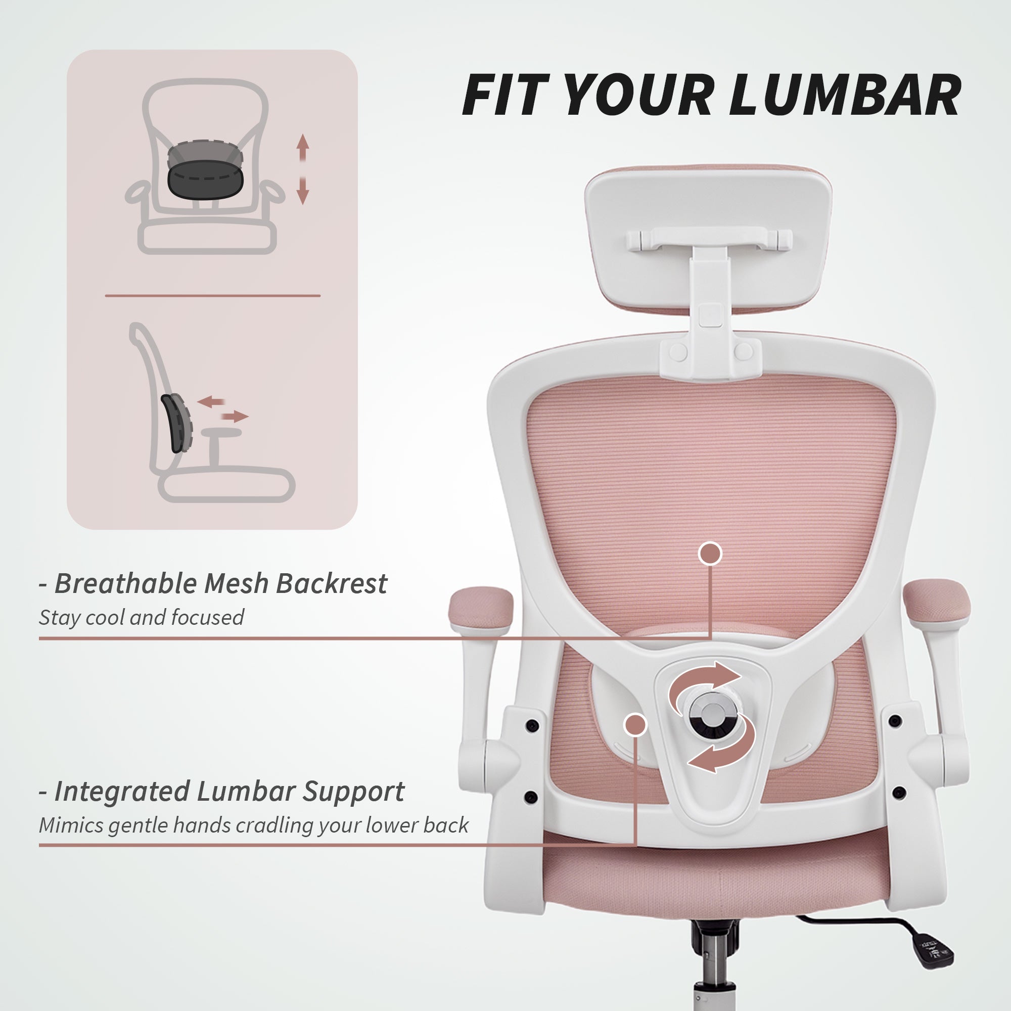 Ergonomic Mesh Office Chair - Pink with Flip-Up Arms-Office Products > Office Furniture > Office Chairs > Task Chairs-DECOROLALA