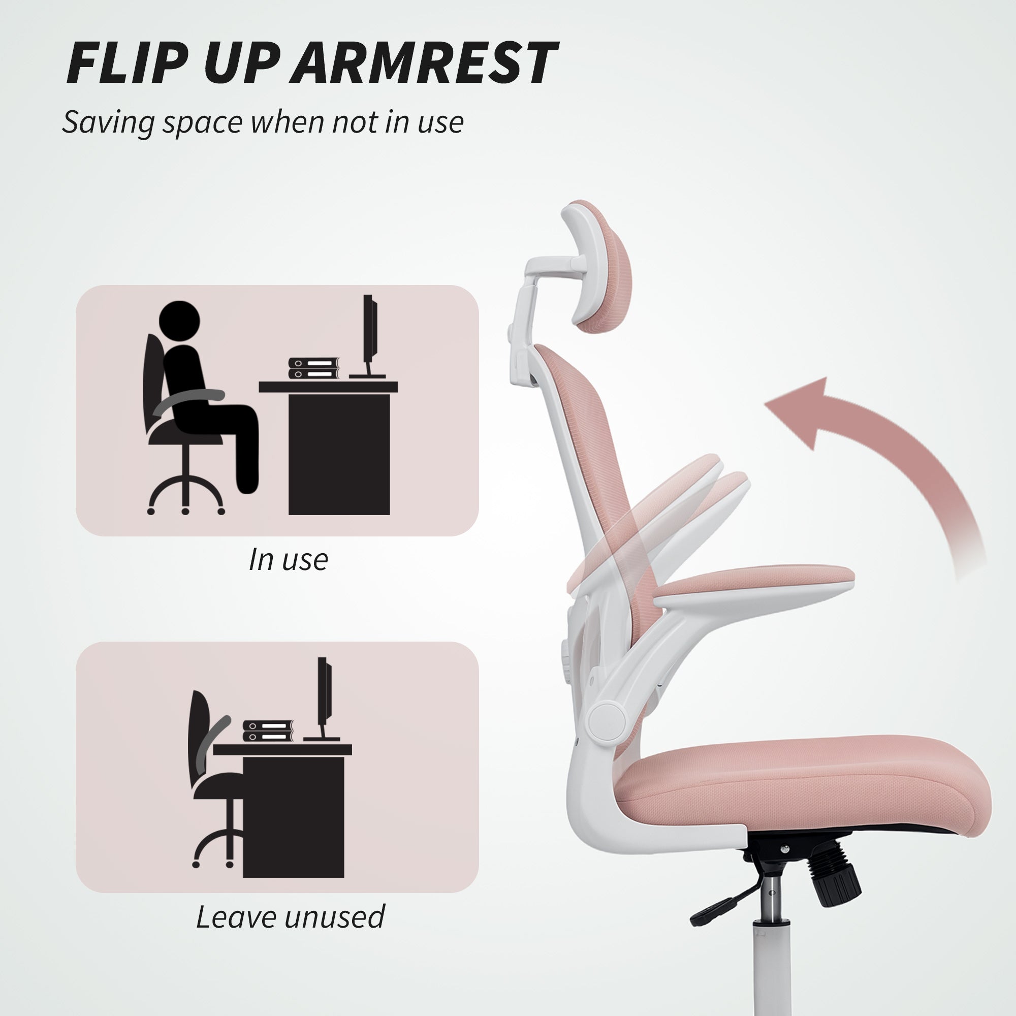 Ergonomic Mesh Office Chair - Pink with Flip-Up Arms-Office Products > Office Furniture > Office Chairs > Task Chairs-DECOROLALA