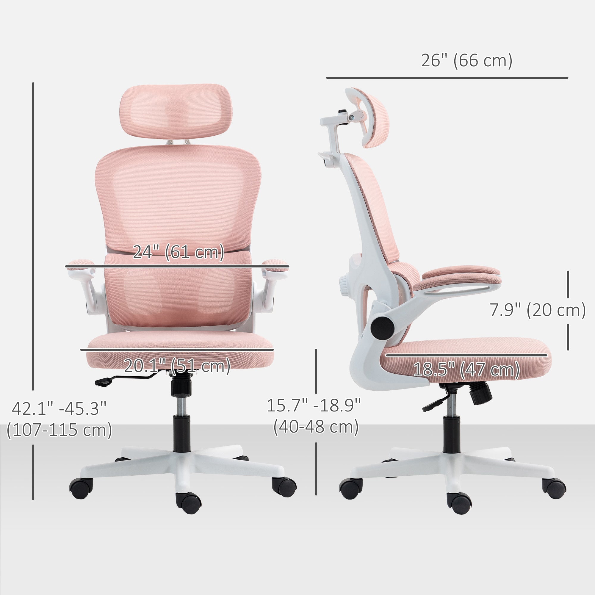 Ergonomic Mesh Office Chair - Pink with Flip-up Arms-Office Products > Office Furniture > Office Chairs-DECOROLALA