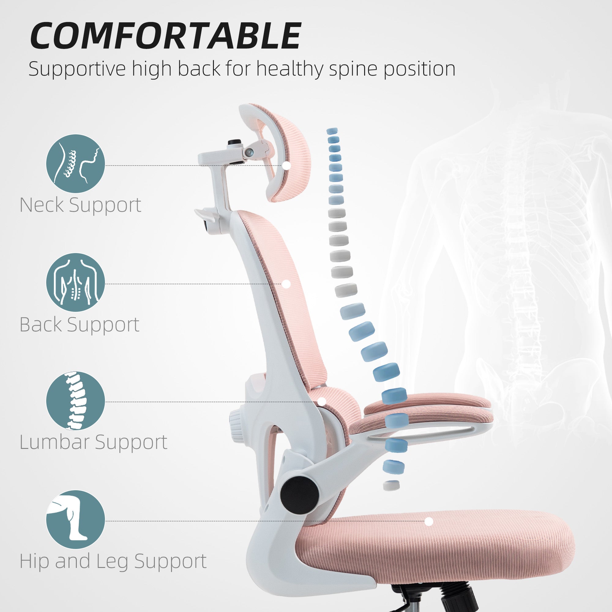 Ergonomic Mesh Office Chair - Pink with Flip-up Arms-Office Products > Office Furniture > Office Chairs-DECOROLALA