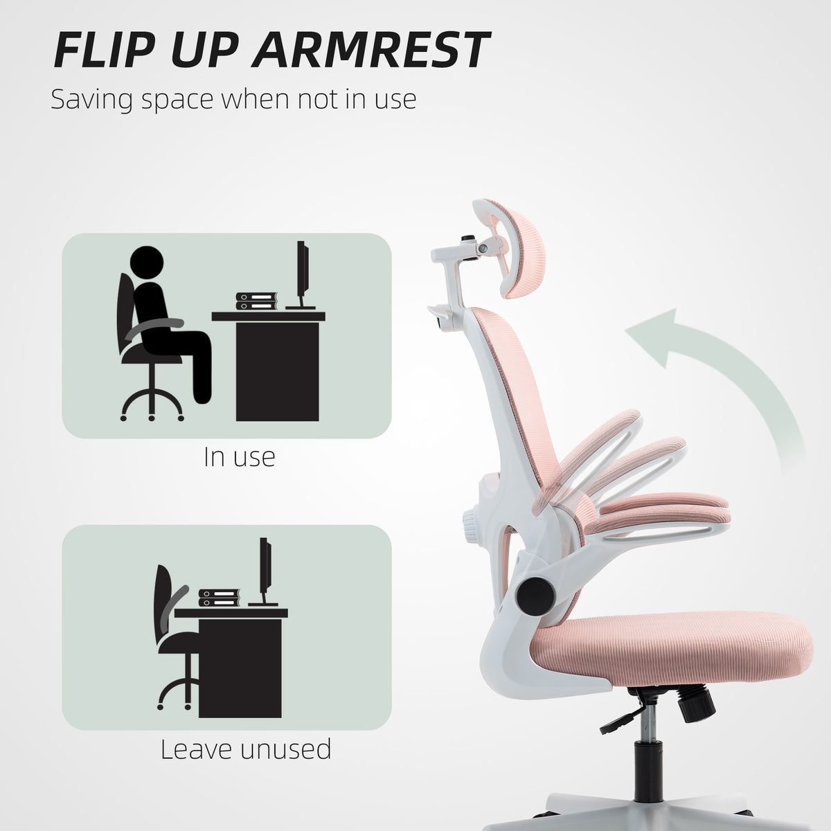 Ergonomic Mesh Office Chair - Pink with Flip-up Arms-Office Products > Office Furniture > Office Chairs-DECOROLALA