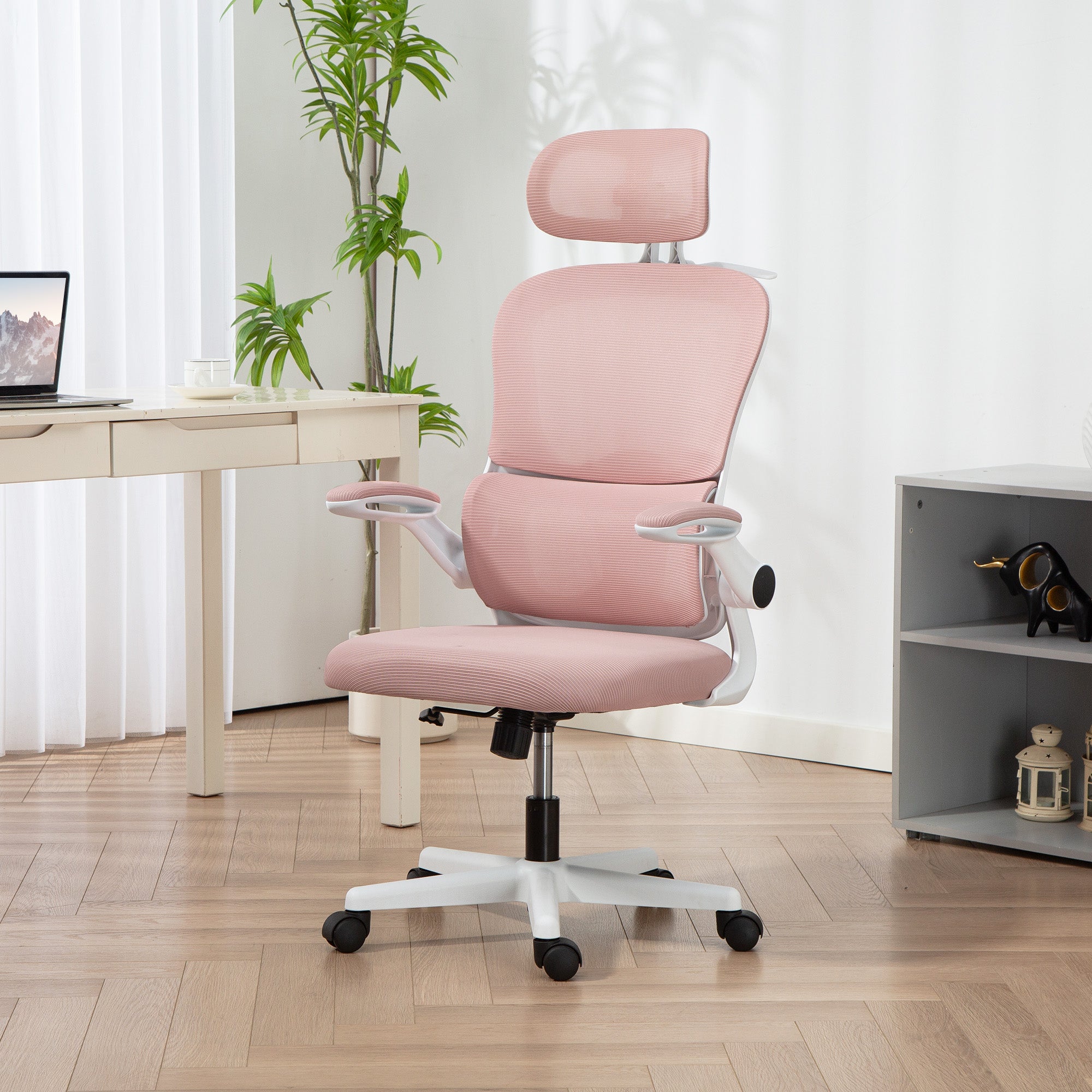 Ergonomic Mesh Office Chair - Pink with Flip-up Arms-Office Products > Office Furniture > Office Chairs-DECOROLALA