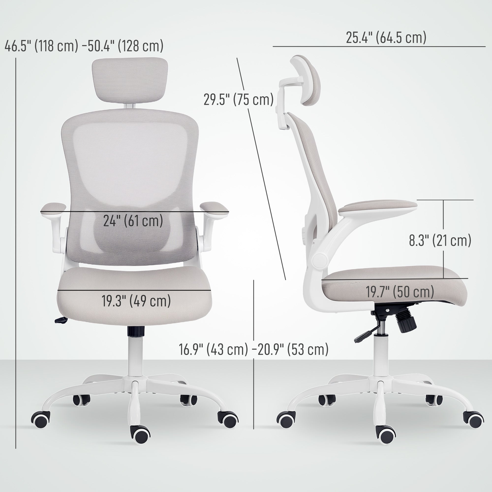 Ergonomic Mesh Office Chair with 4D Lumbar Support - Grey-Office Products > Office Furniture > Office Chairs > Task Chairs-DECOROLALA